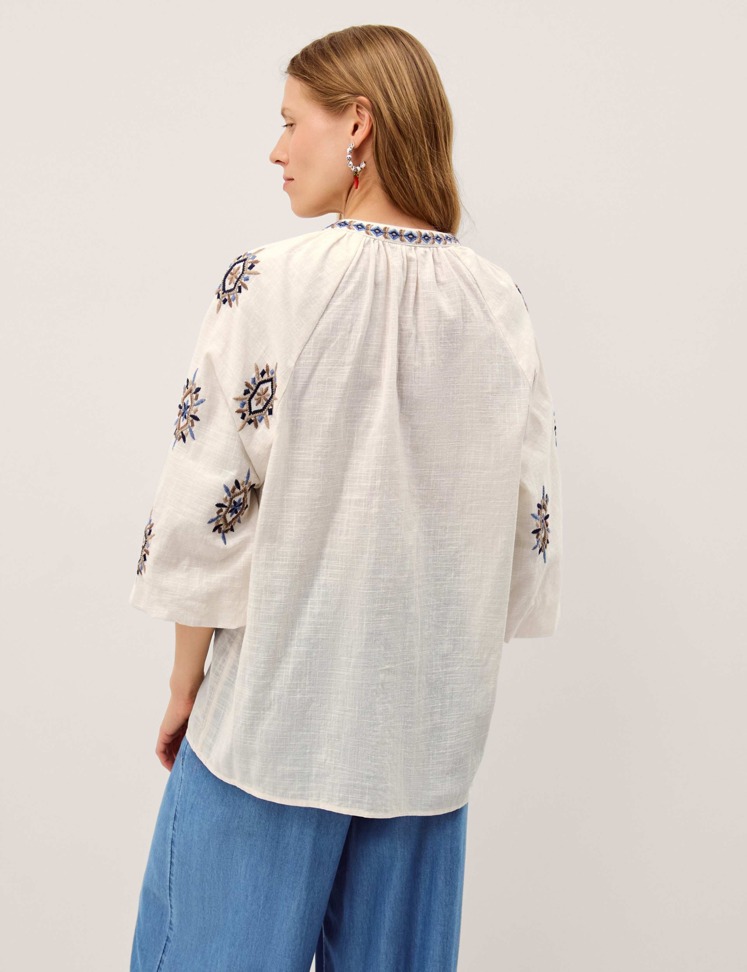 Pure Cotton Embroidered Tie Neck Tunic Top 4 of 5