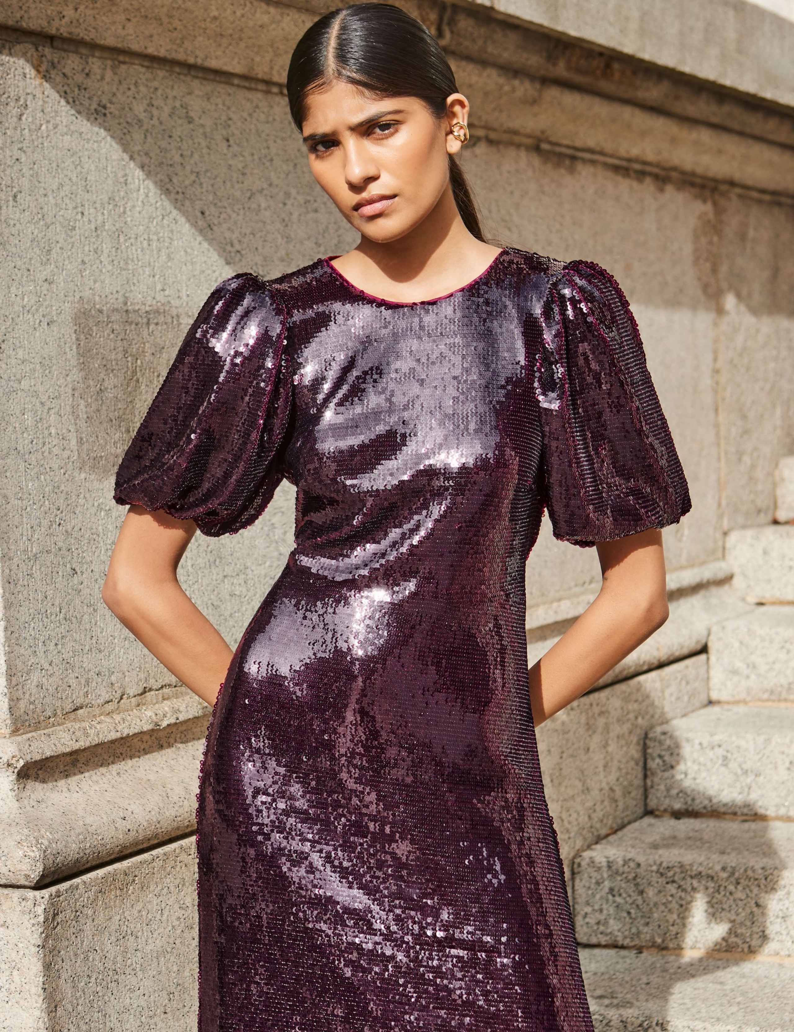 Sequin Crew Neck Maxi Column Dress 3 of 4