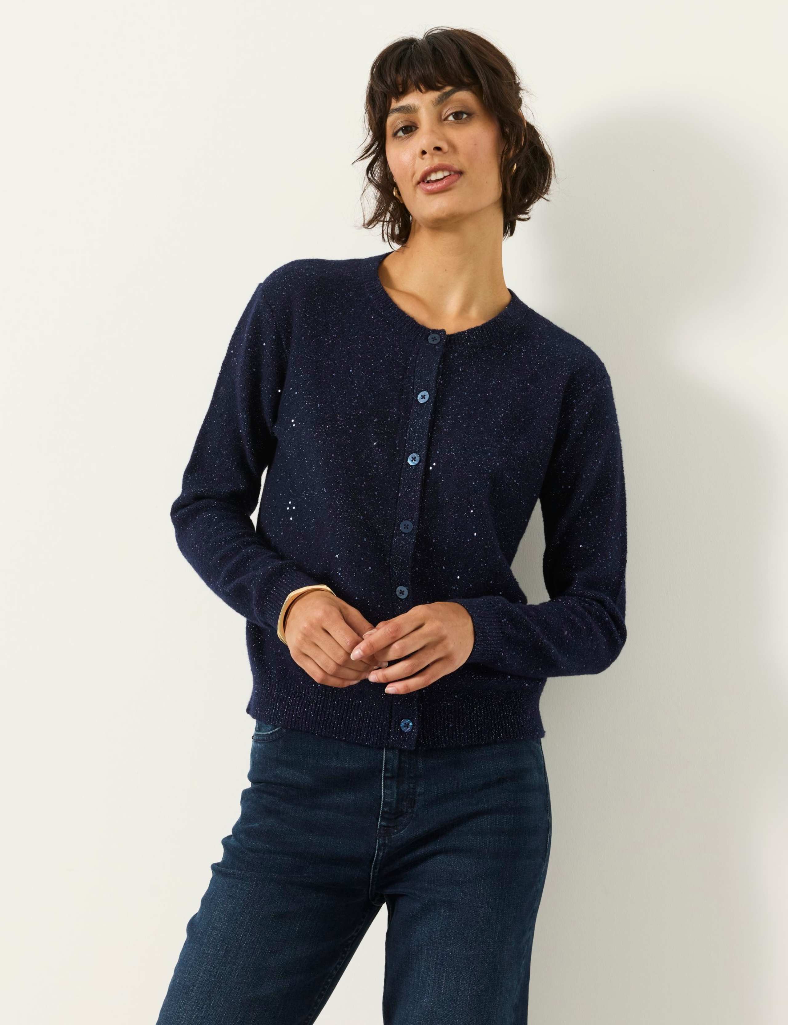 Cotton Rich Sequin Button Front Cardigan 3 of 6