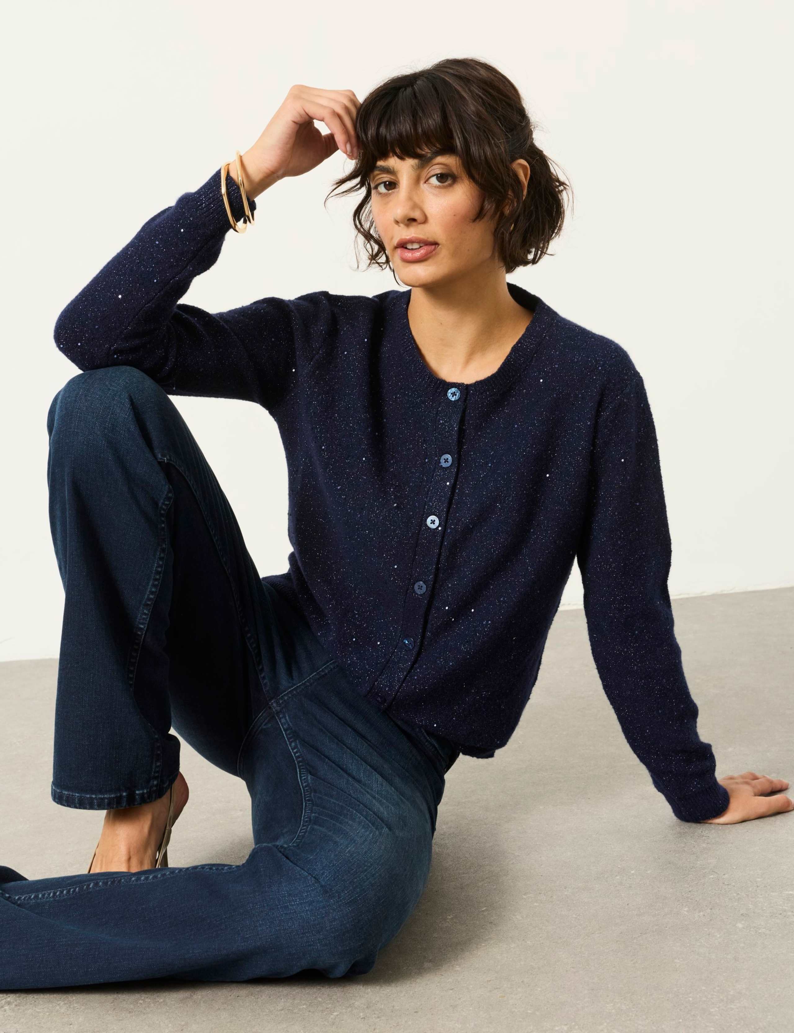 Cotton Rich Sequin Button Front Cardigan 4 of 6