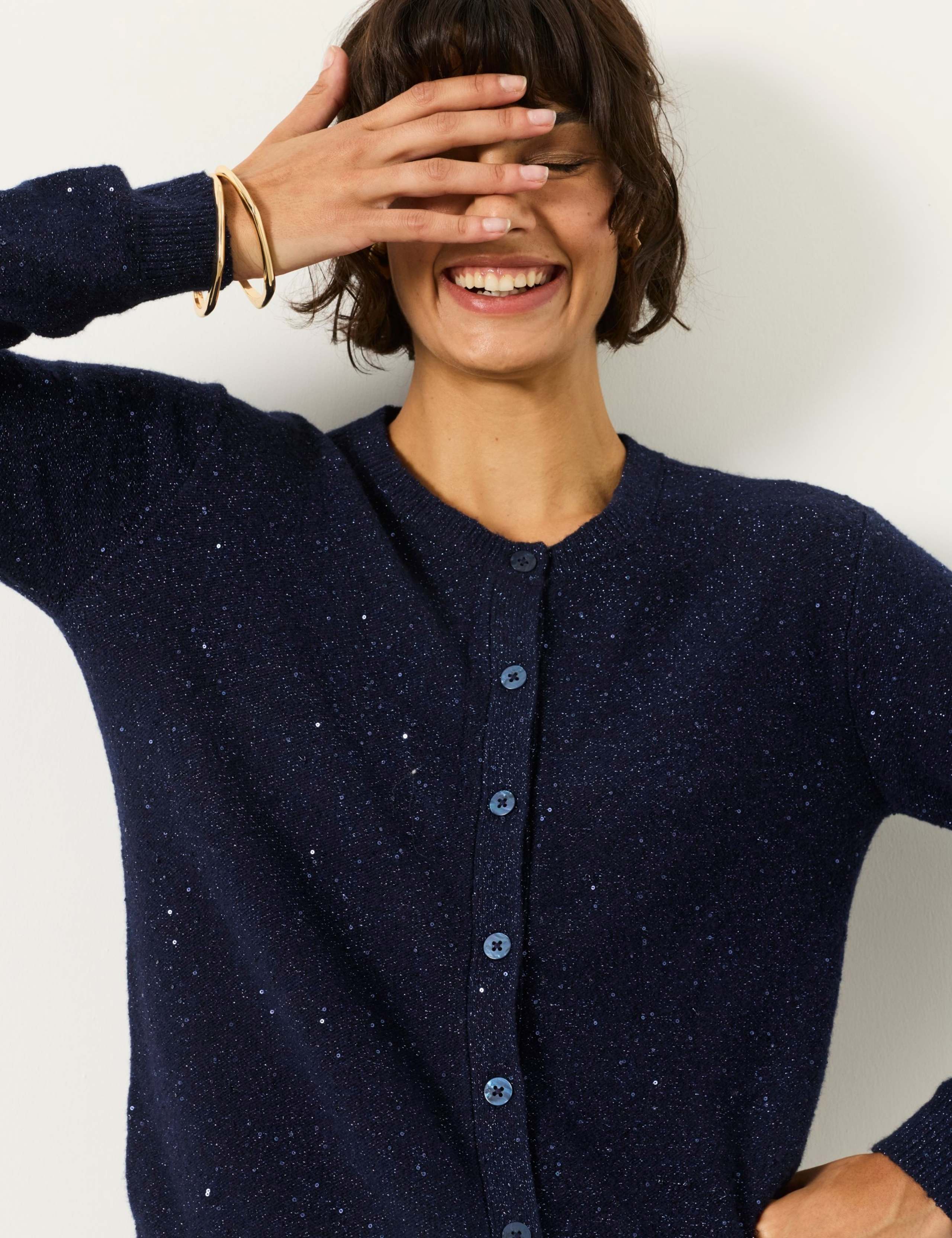 Cotton Rich Sequin Button Front Cardigan 5 of 6