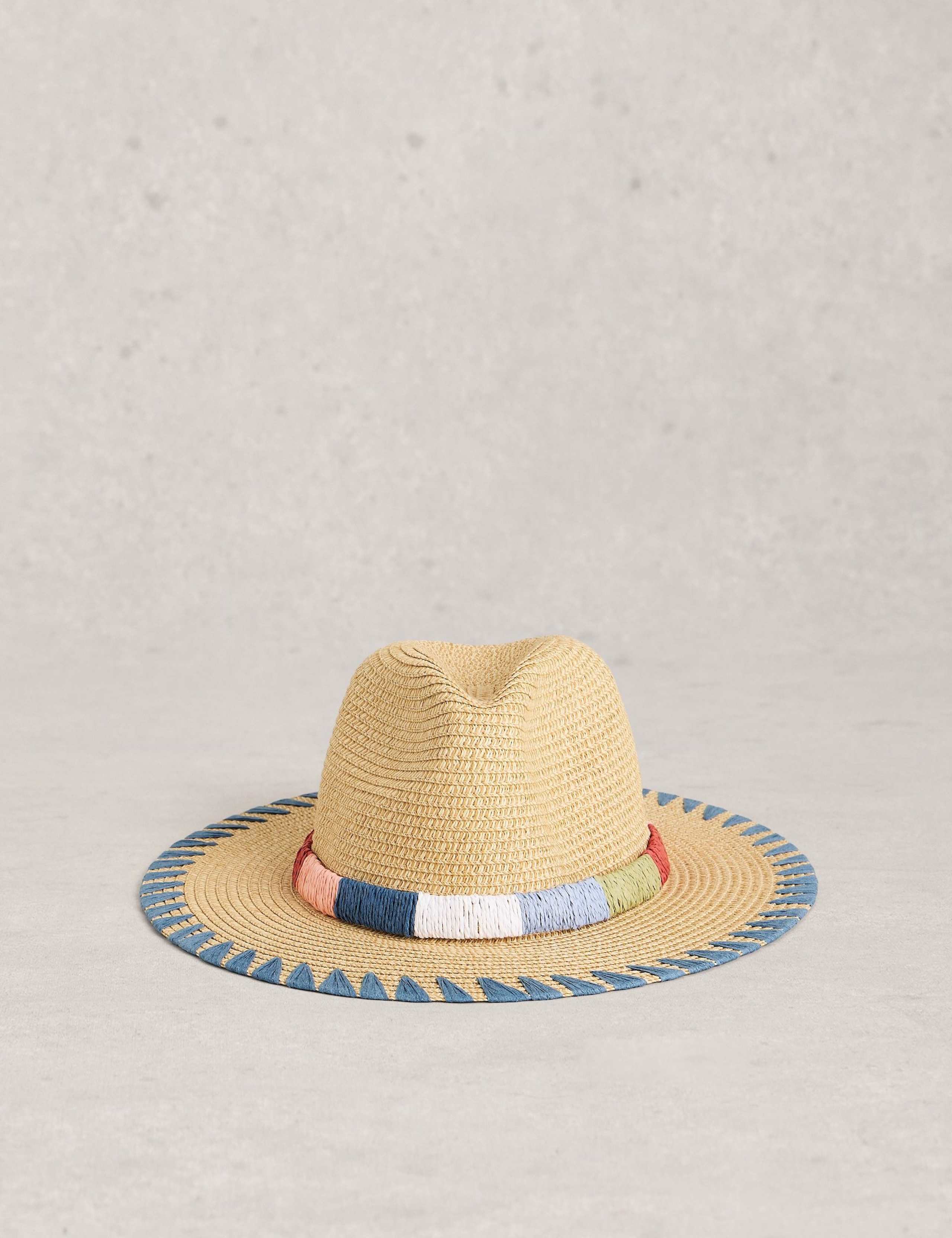 Straw Embroidered Fedora Hat 1 of 2