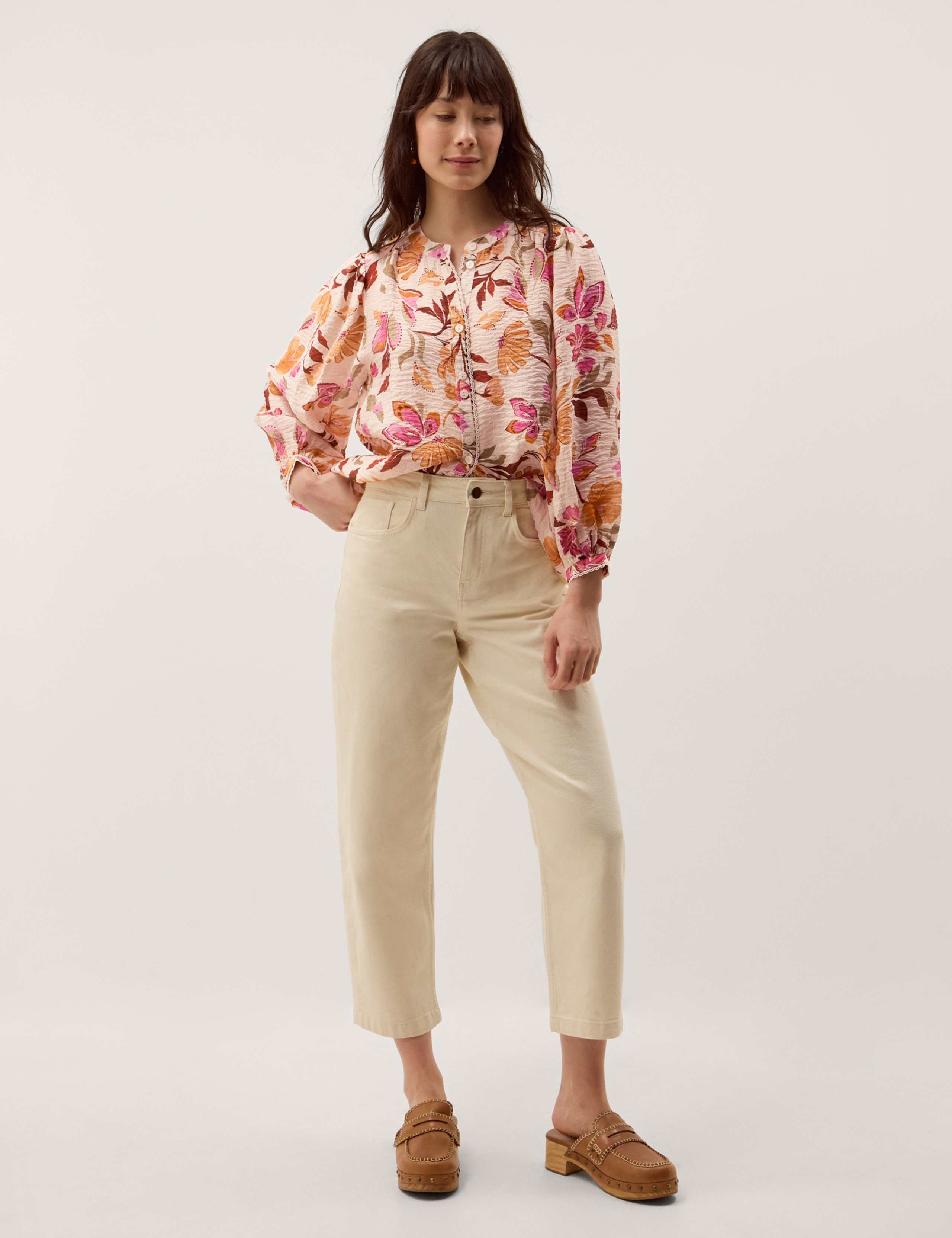 Floral Collarless Blouson Sleeve Blouse 1 of 4