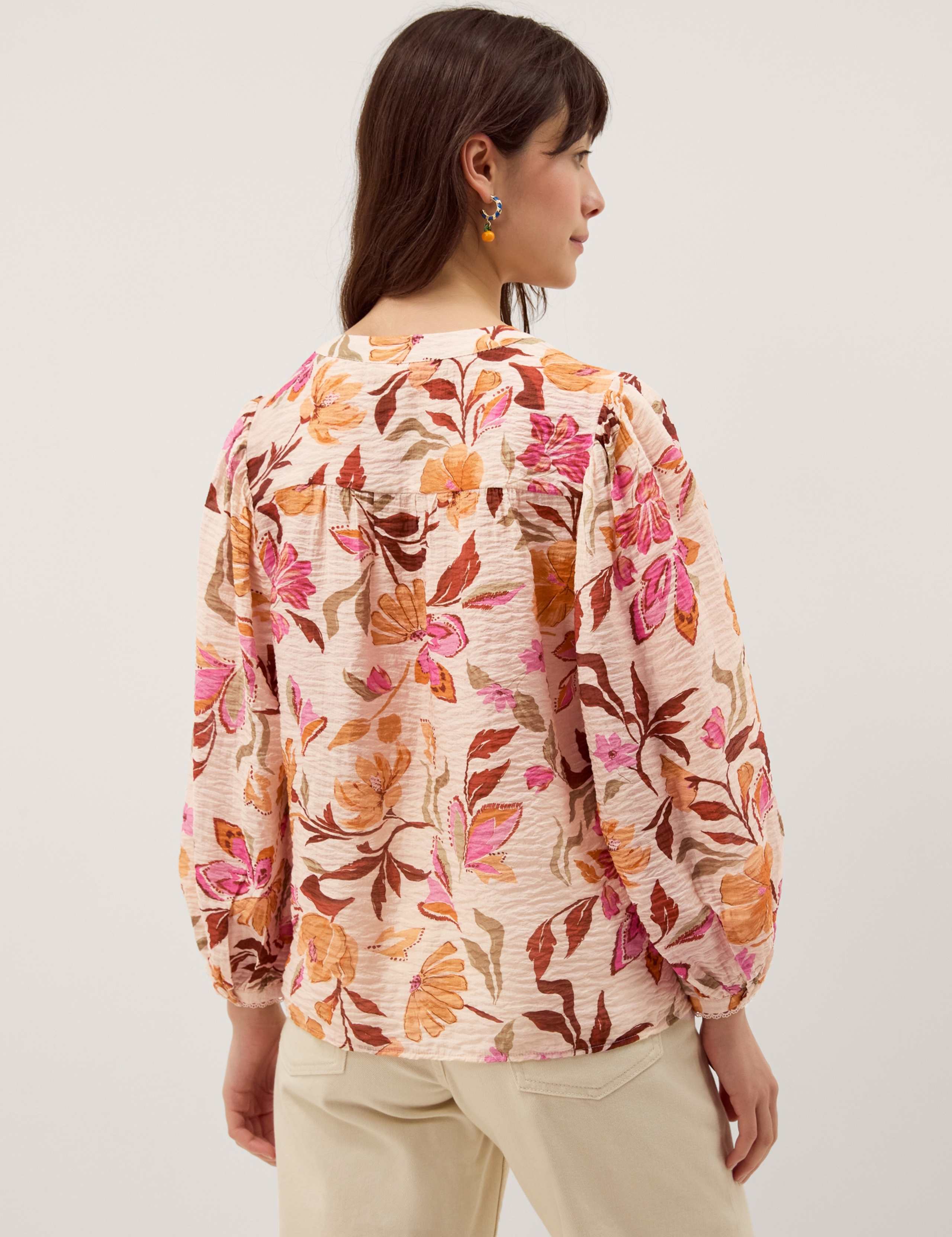 Floral Collarless Blouson Sleeve Blouse 3 of 4