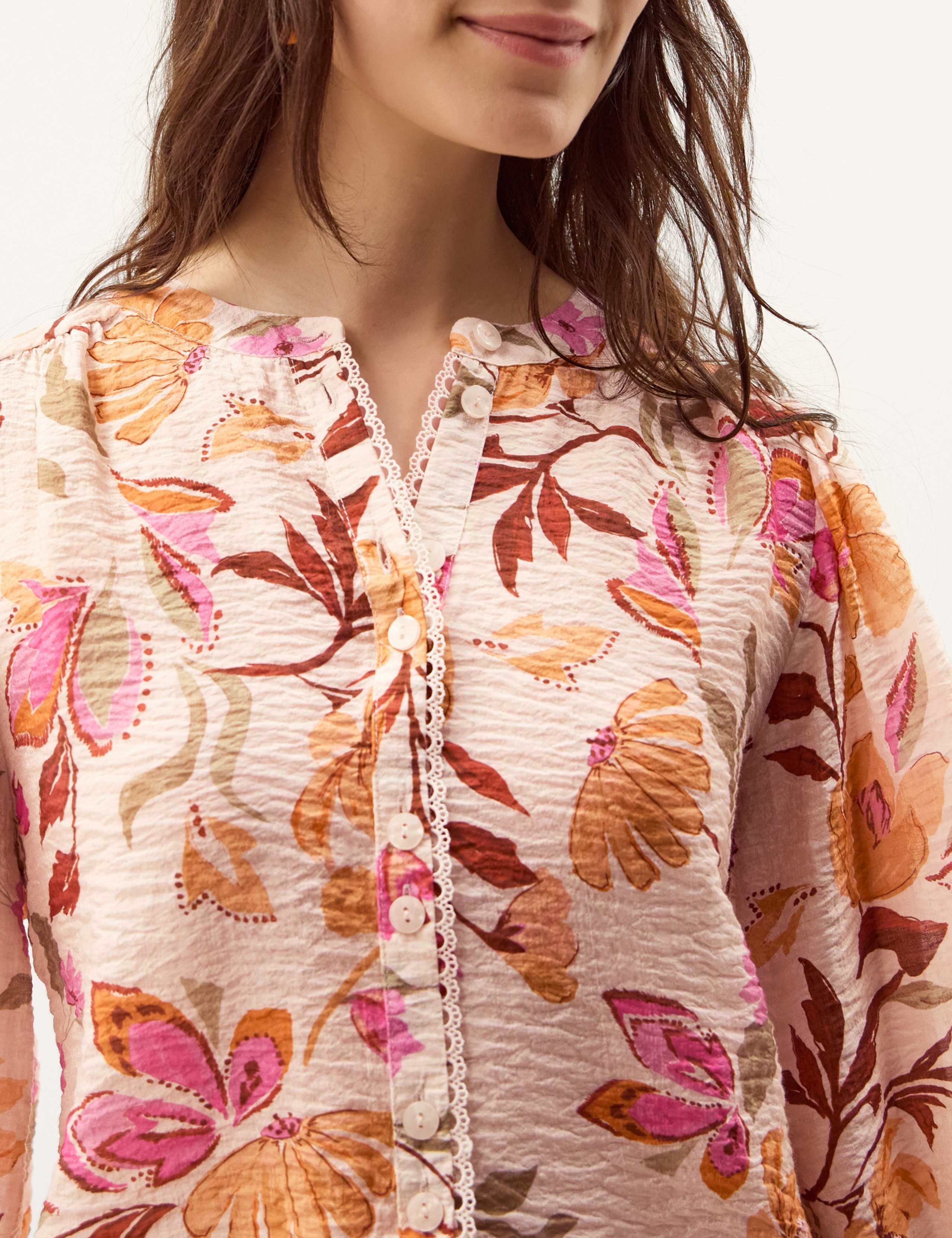 Floral Collarless Blouson Sleeve Blouse 4 of 4