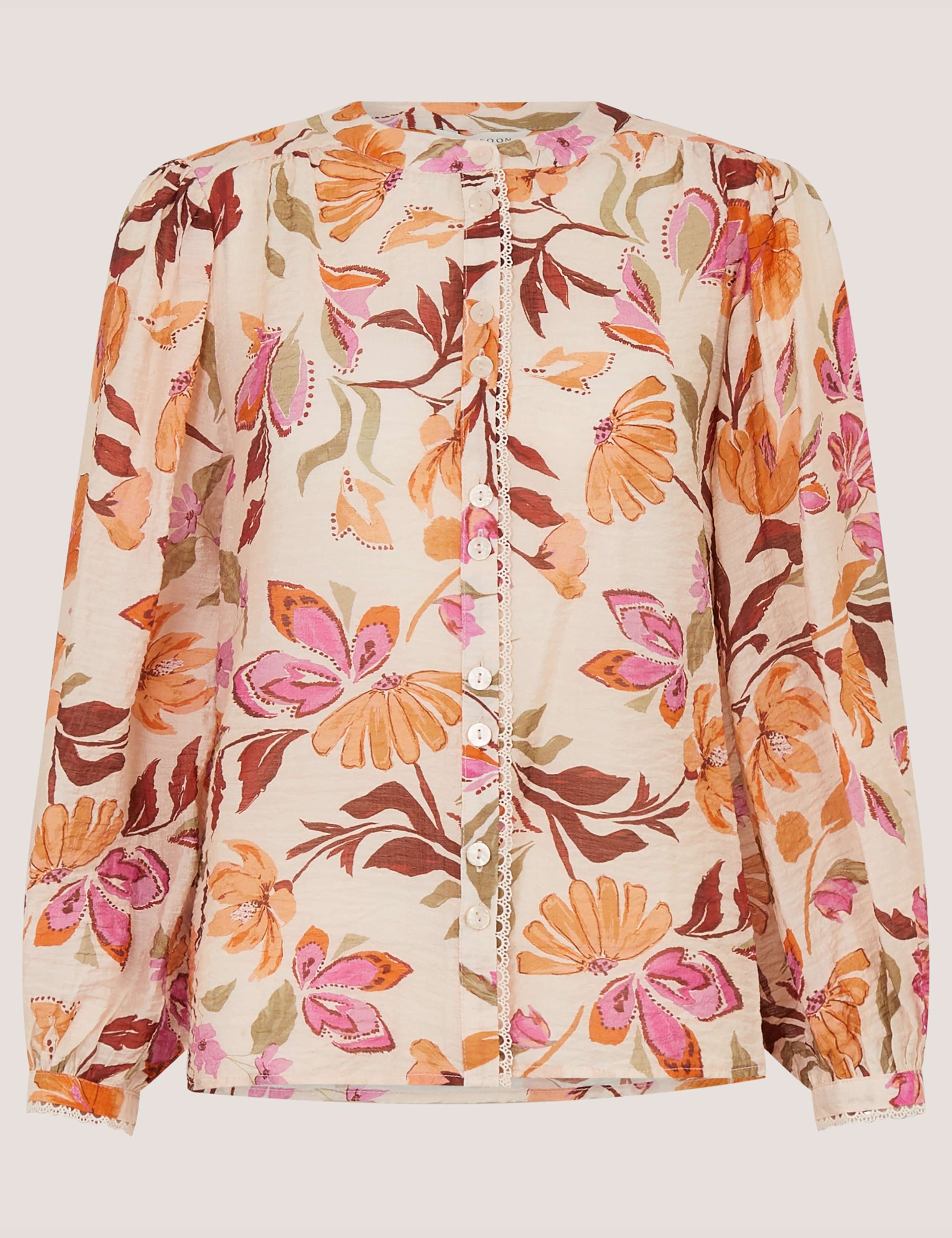 Floral Collarless Blouson Sleeve Blouse 2 of 4