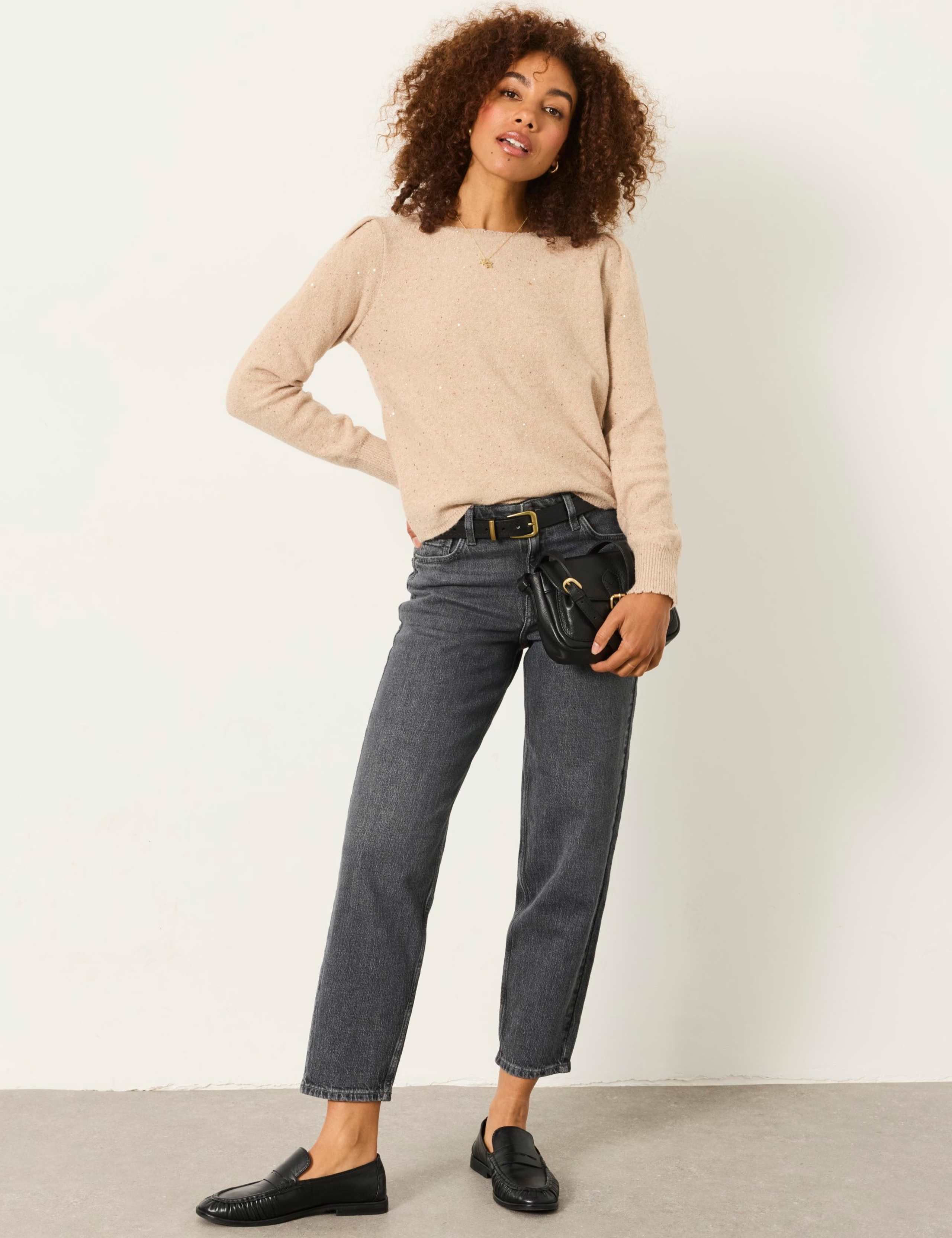 Cotton Blend Sparkly Crew Neck Jumper 3 of 6