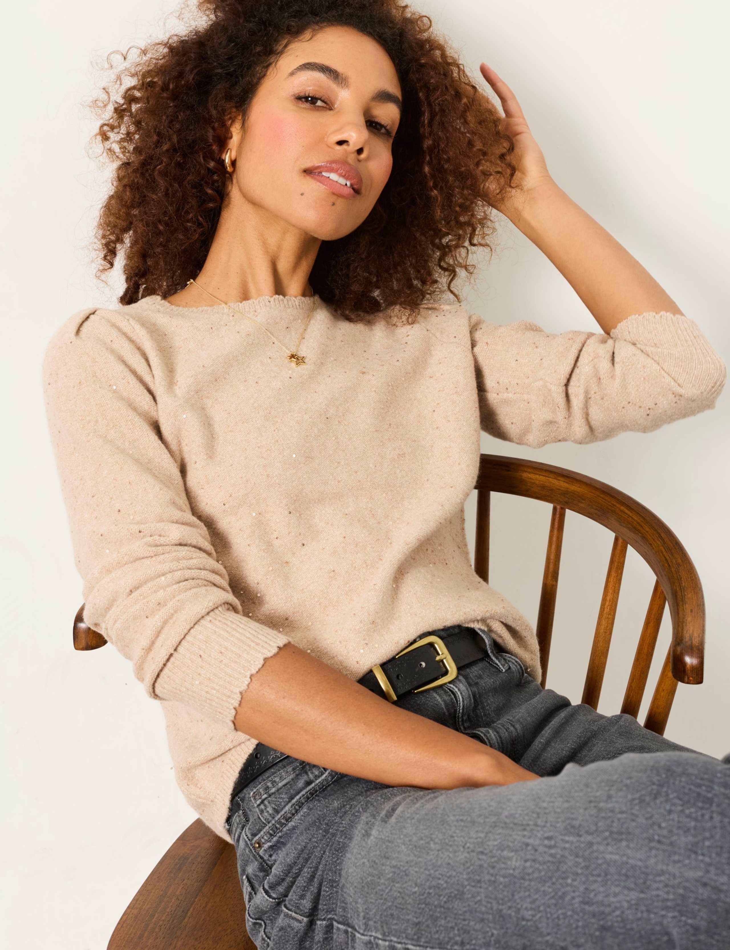 Cotton Blend Sparkly Crew Neck Jumper 4 of 6