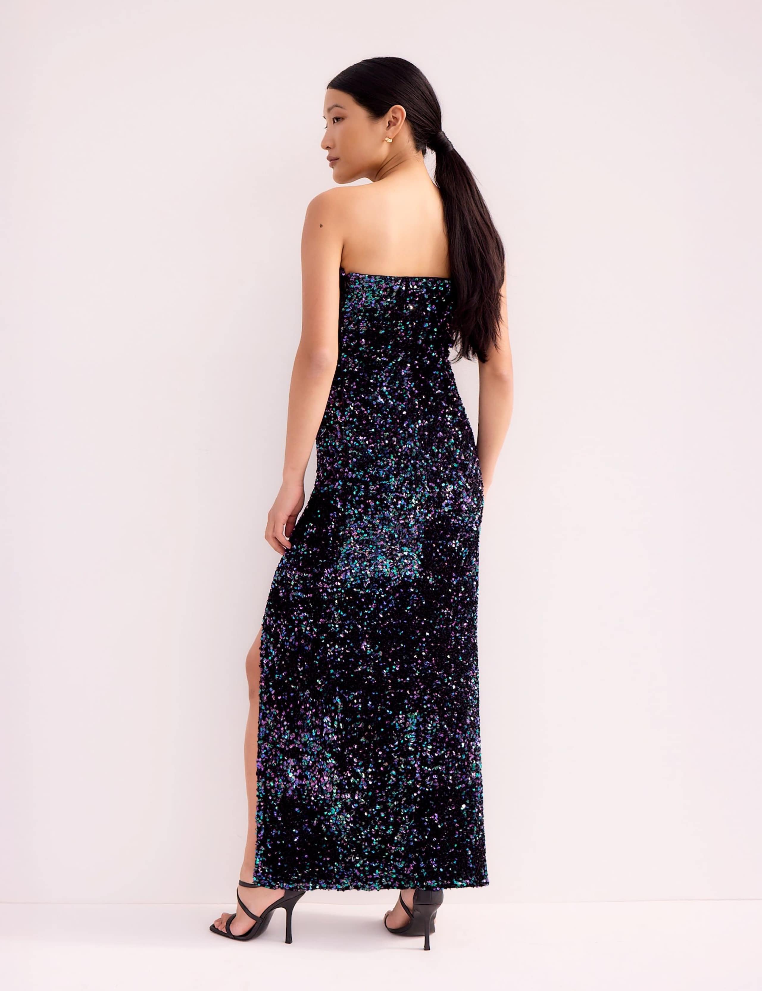 Sequin Bandeau Split Hem Maxi Column Dress 2 of 3