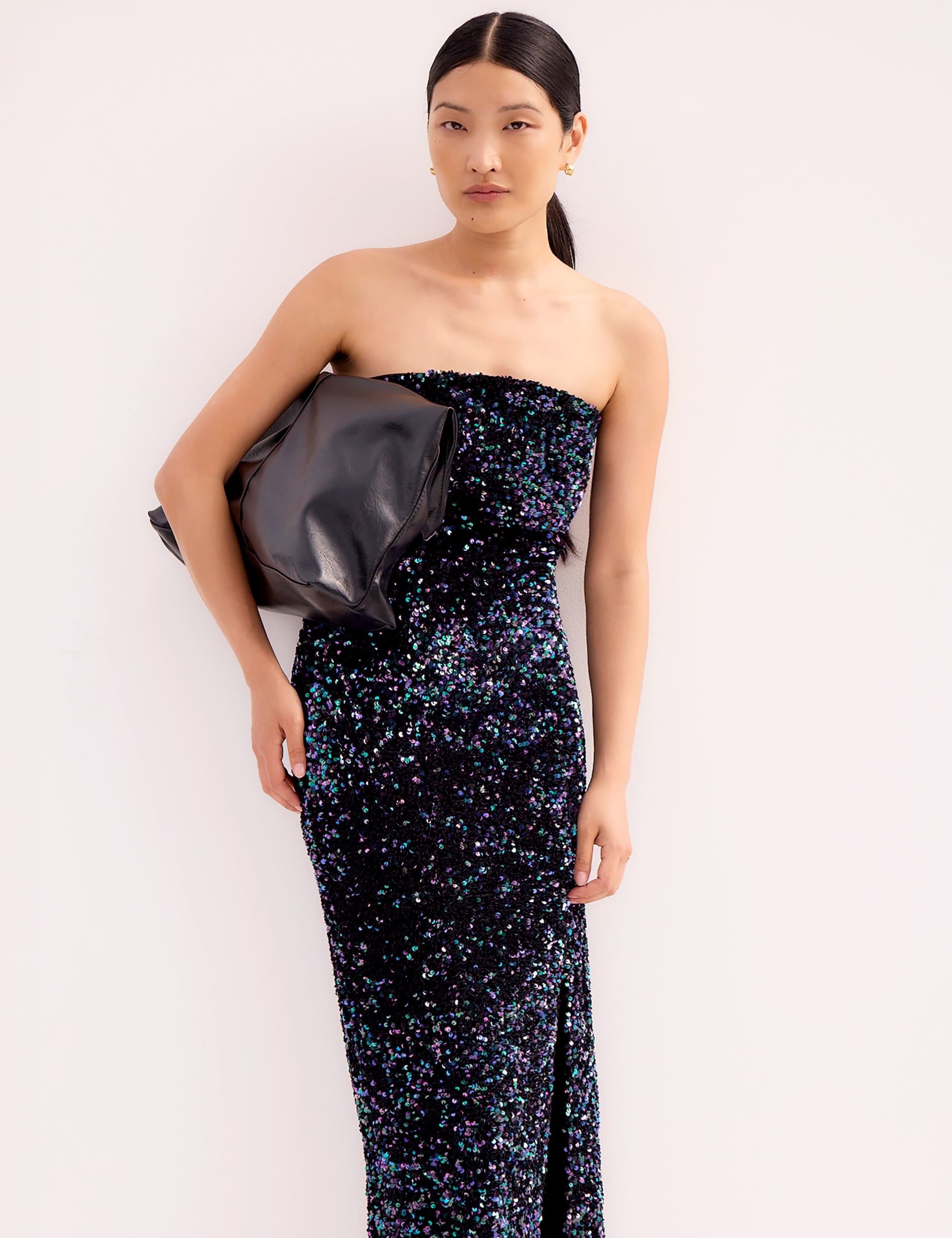 Sequin Bandeau Split Hem Maxi Column Dress 3 of 3