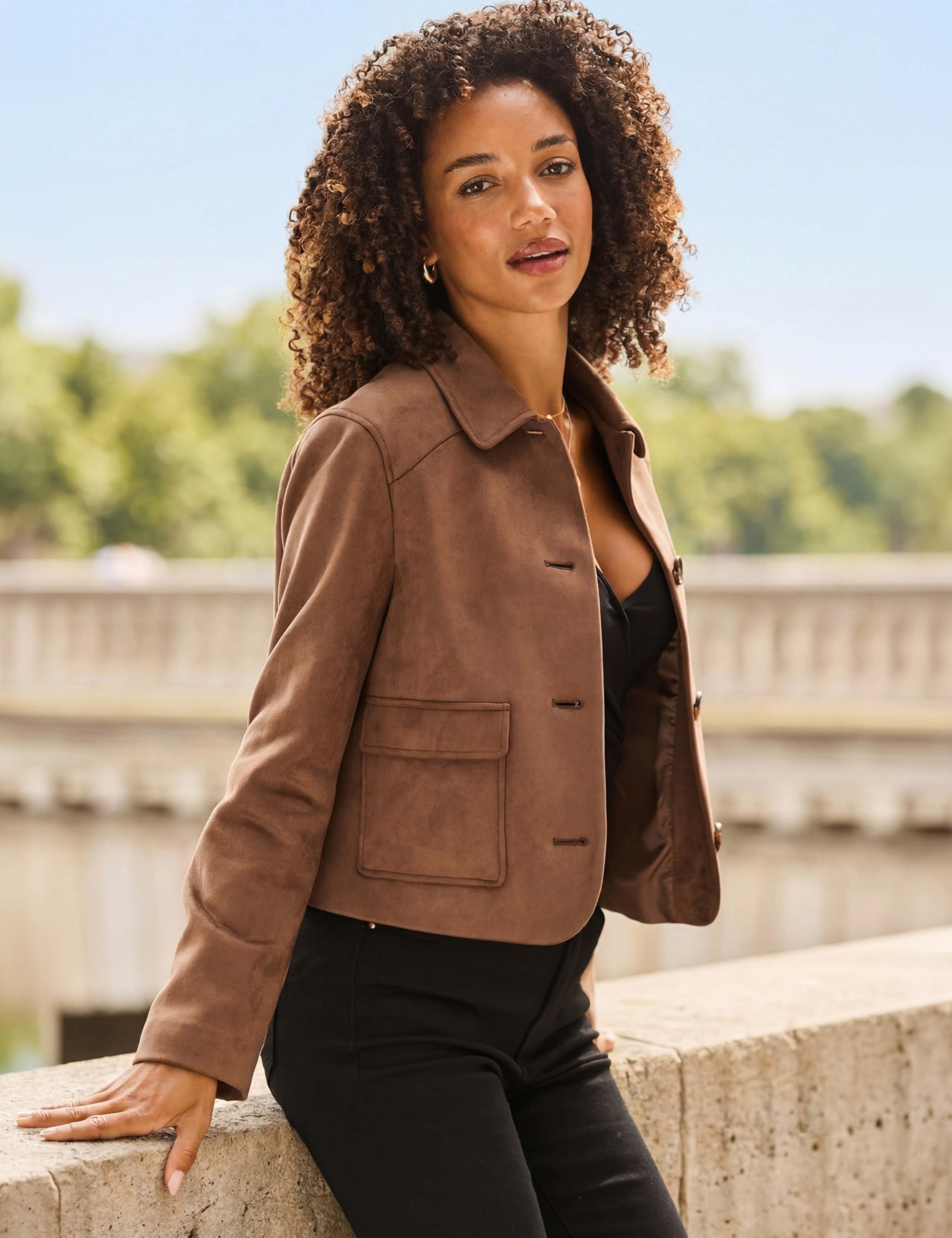 Faux Suede Collared Button Front Jacket 2 of 8