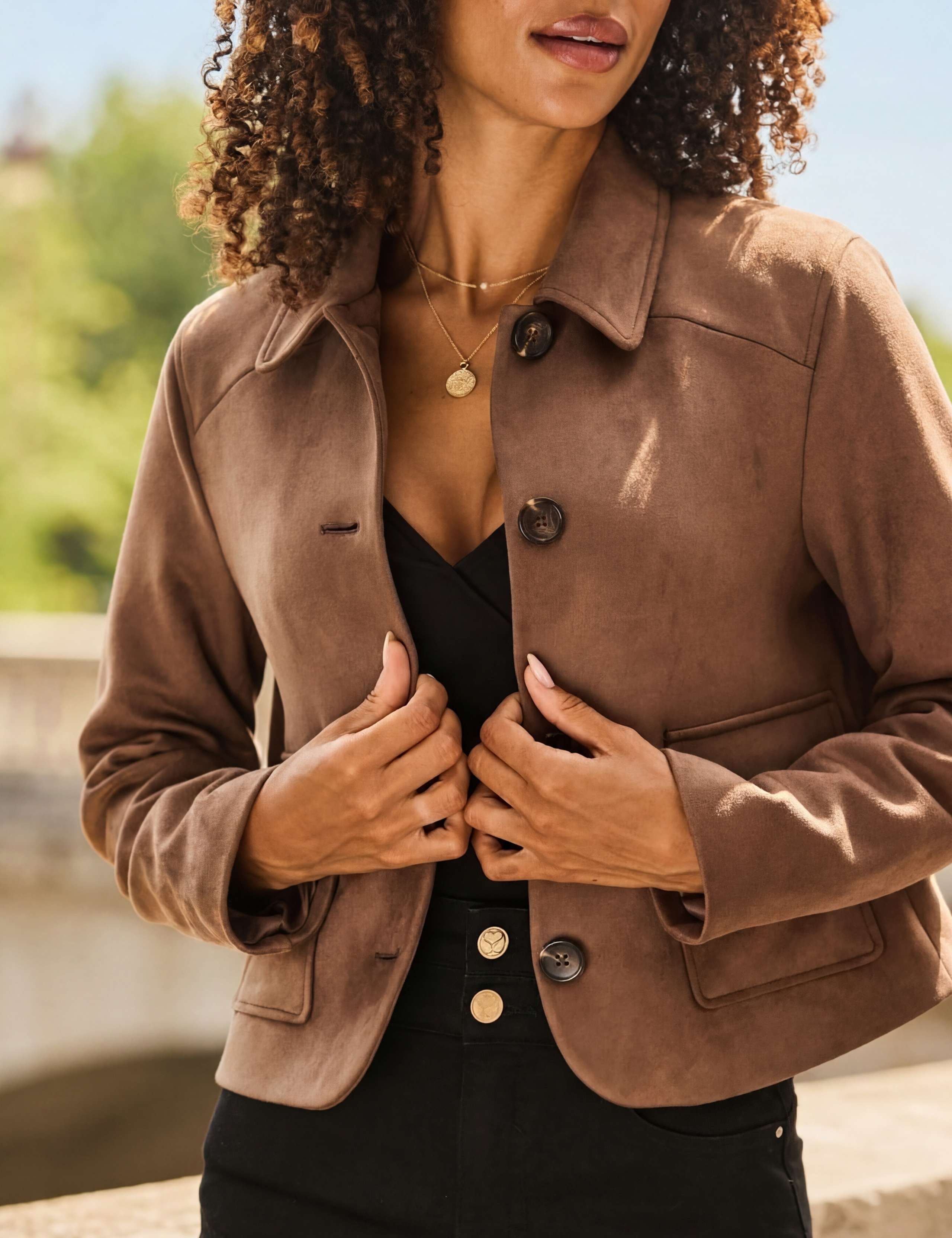 Faux Suede Collared Button Front Jacket 3 of 8