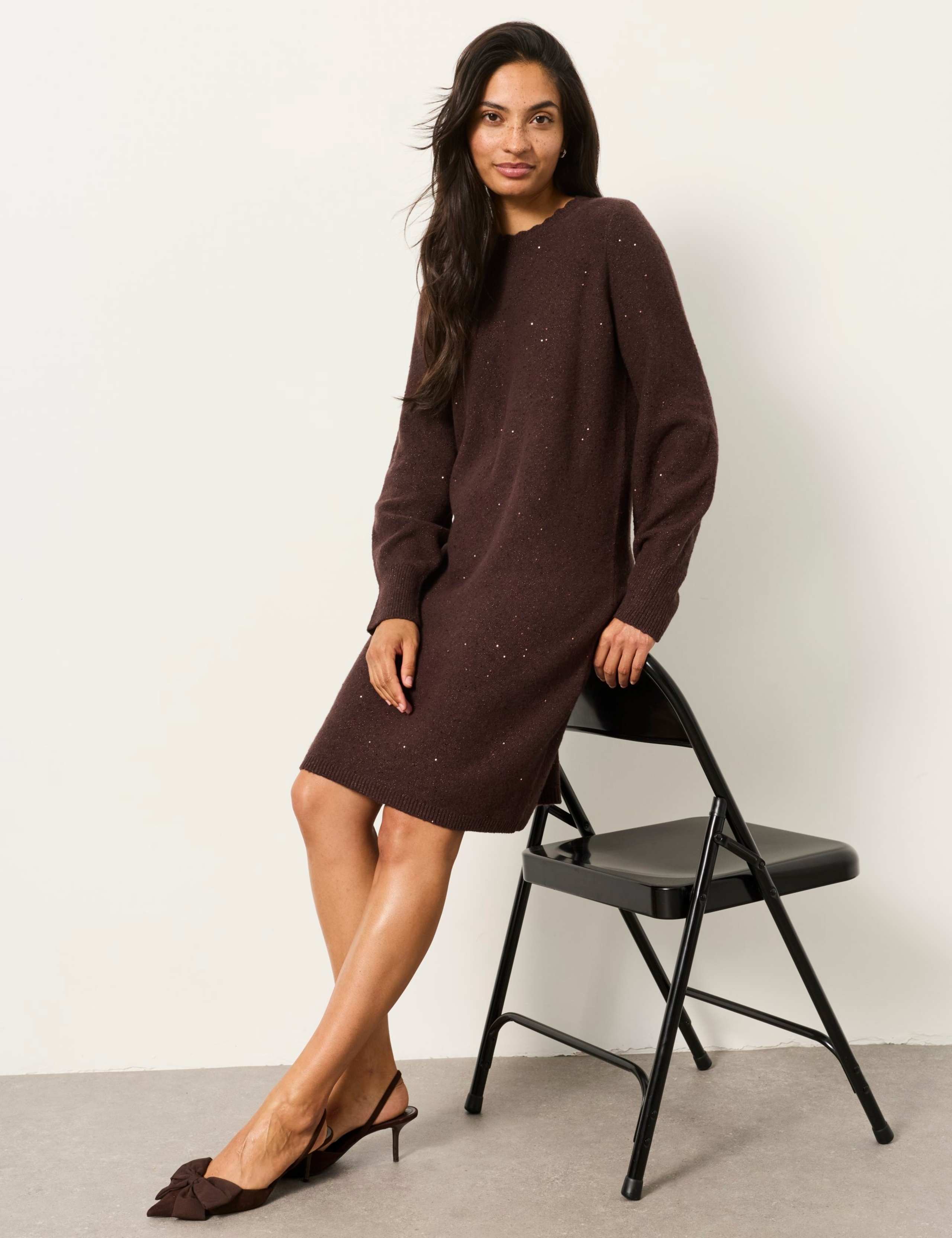 Cotton Blend Metallic Knitted Jumper Dress 3 of 5