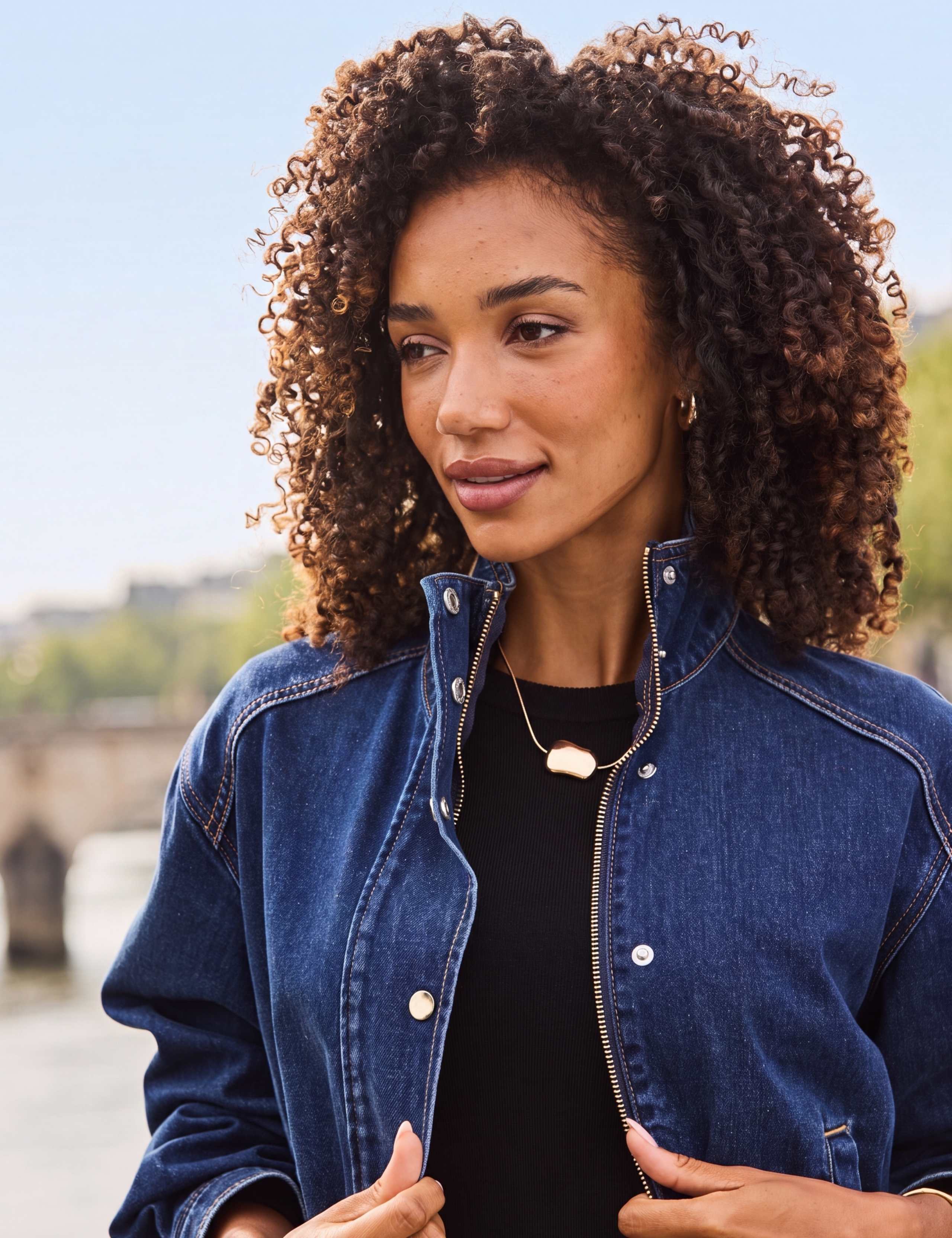 Denim Funnel Neck Jacket 3 of 8