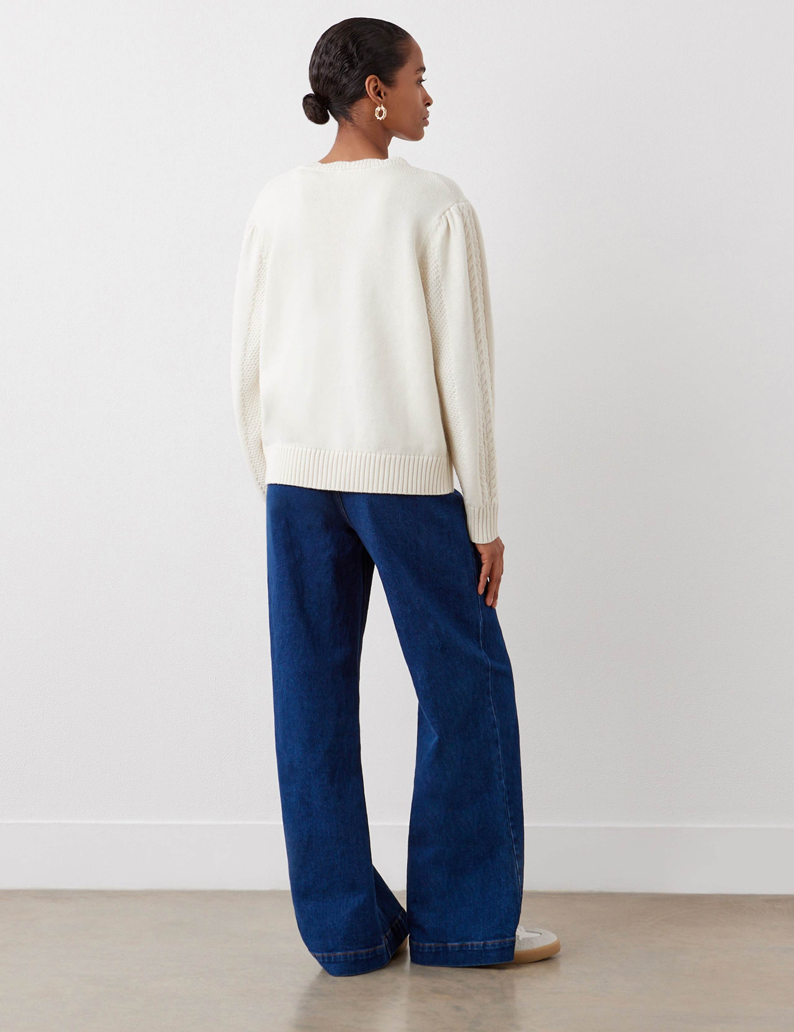 Textured Crew Neck Cardigan with Wool 3 of 4