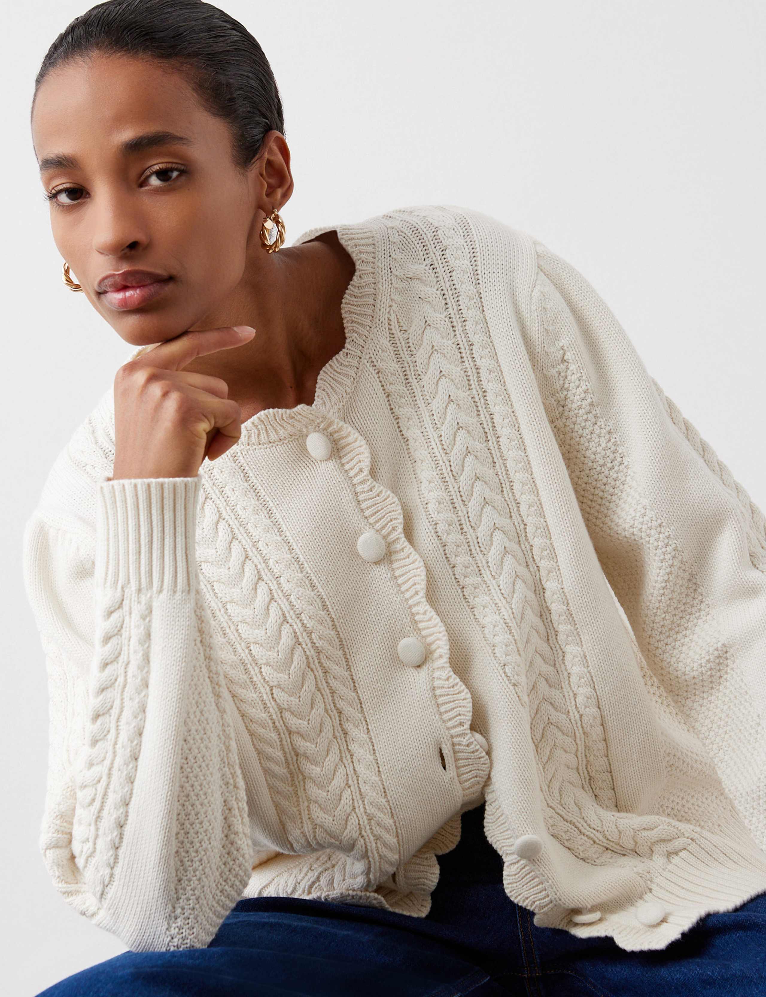 Textured Crew Neck Cardigan with Wool 4 of 4