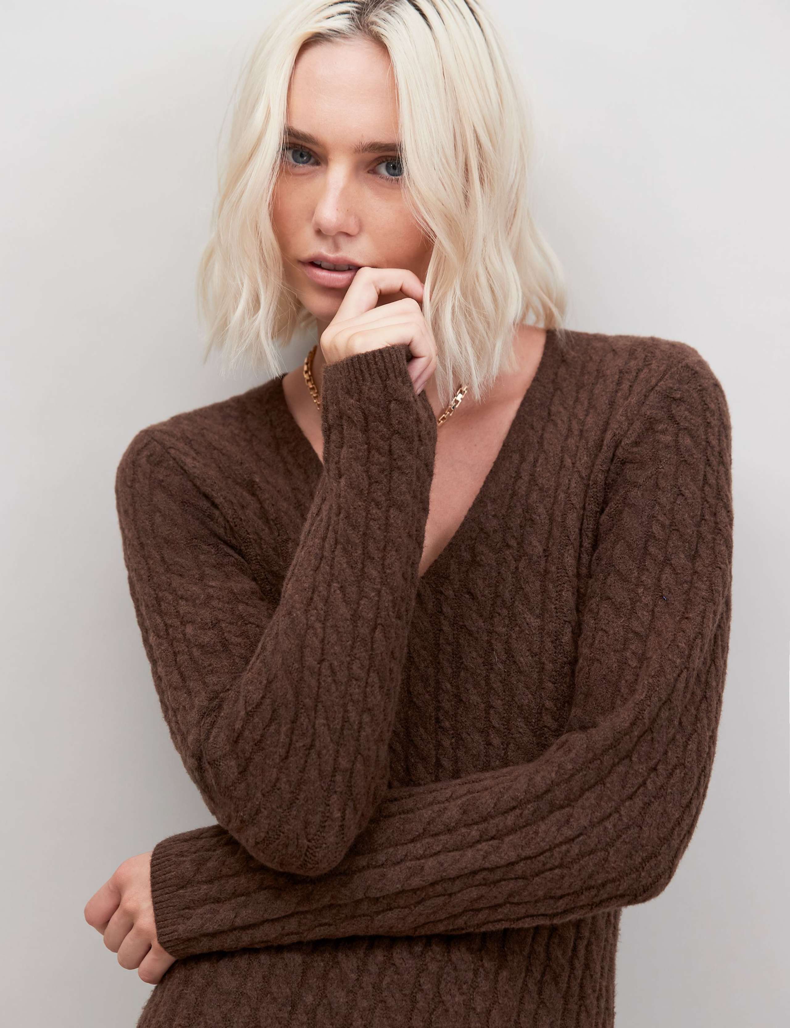 Cotton Rich Cable Knit Midaxi Jumper Dress 3 of 3
