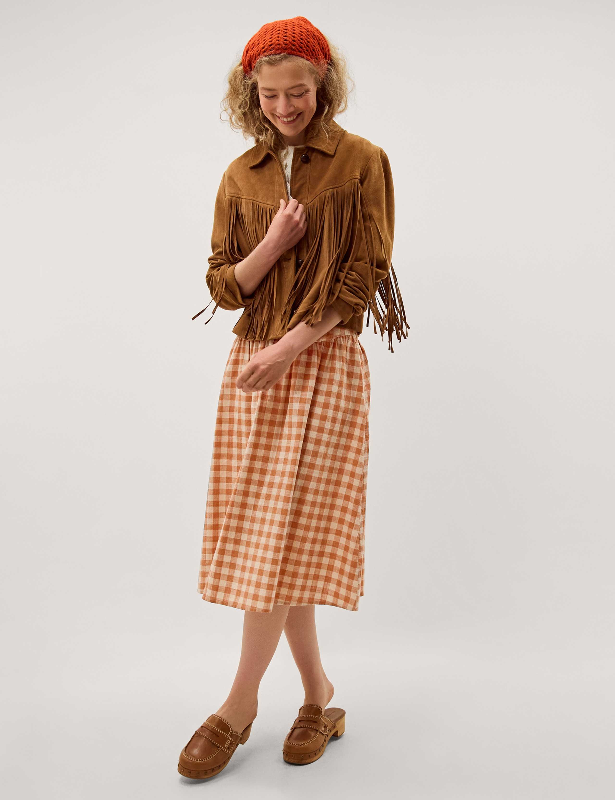 Pure Cotton Gingham Midi A-Line Skirt 3 of 6