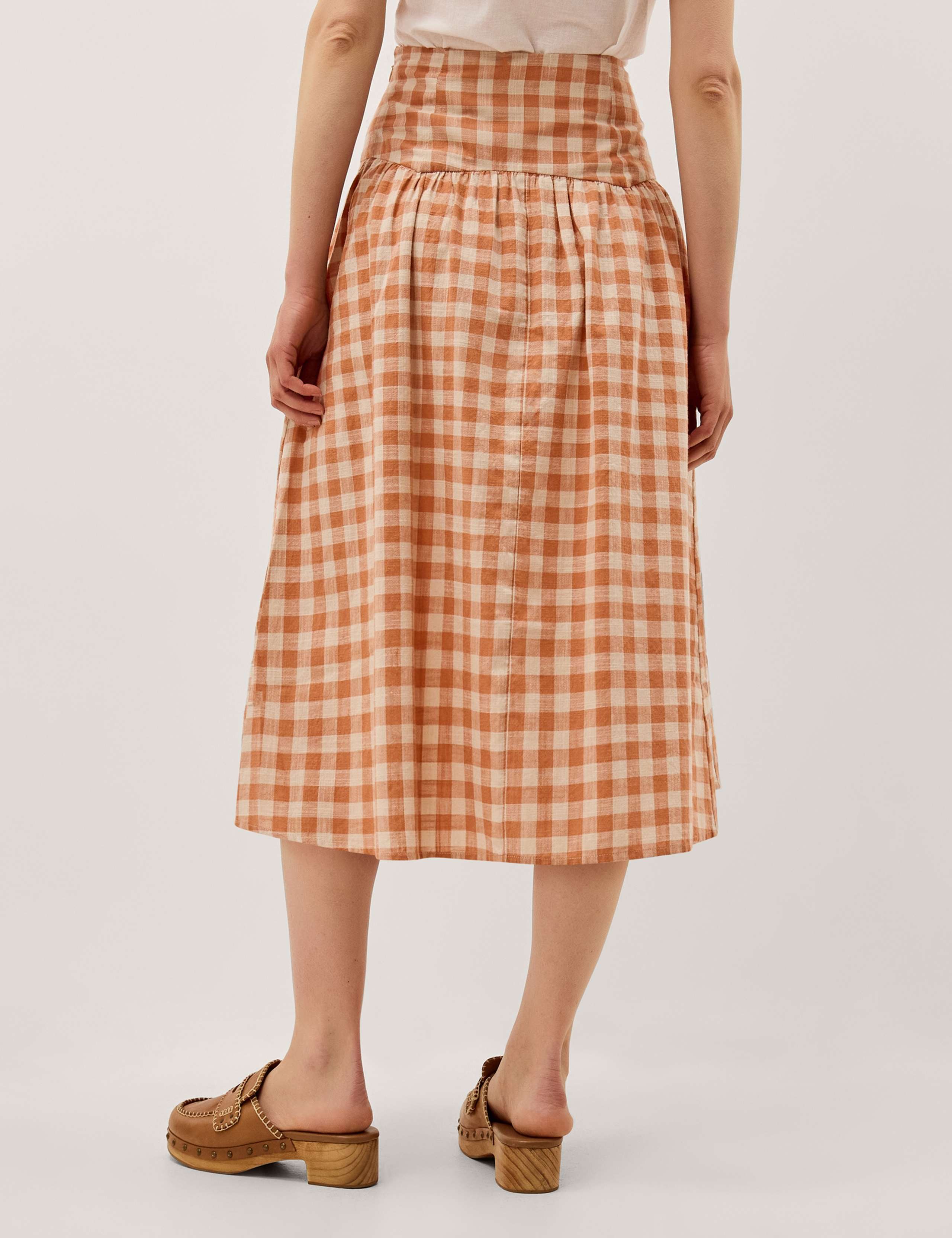 Pure Cotton Gingham Midi A-Line Skirt 5 of 6