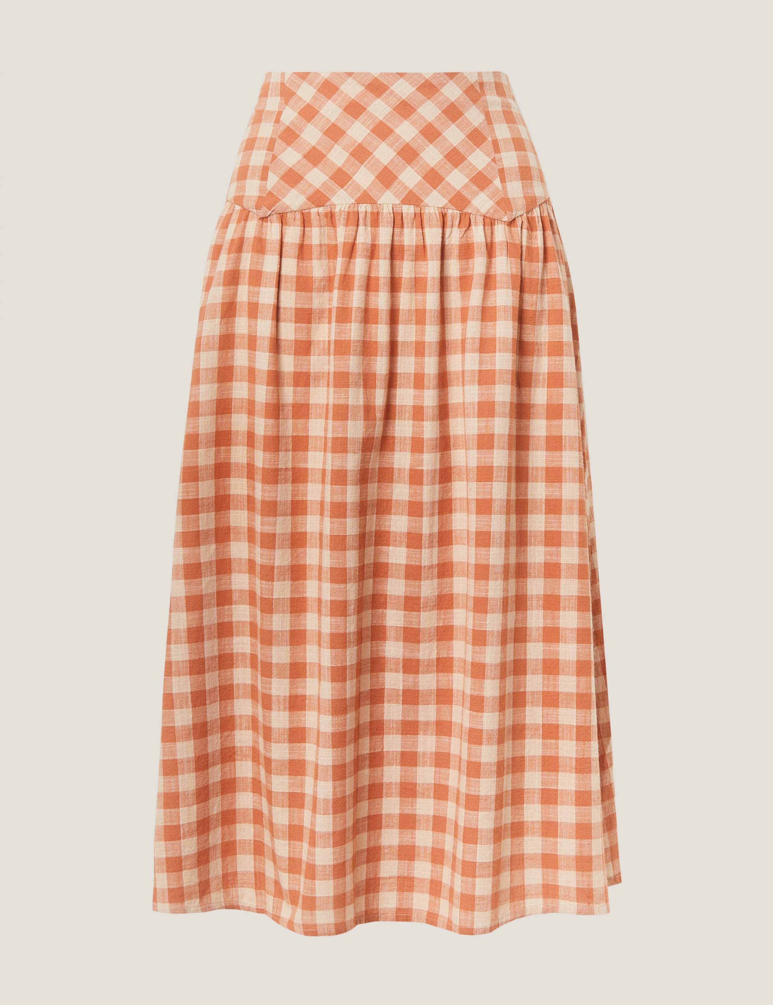 Pure Cotton Gingham Midi A-Line Skirt 2 of 6
