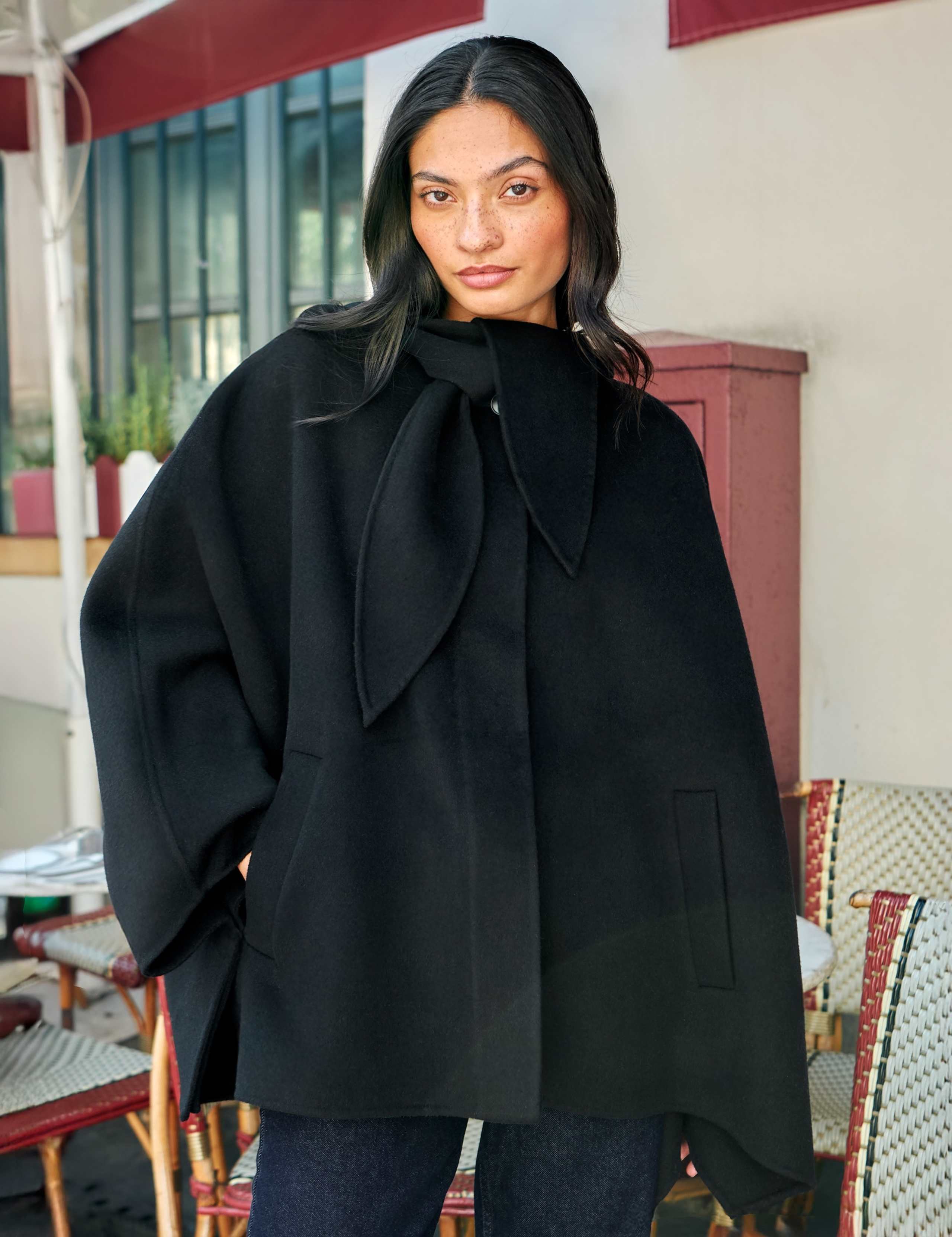 Wool Blend Tie Neck Button Front Cape 4 of 5