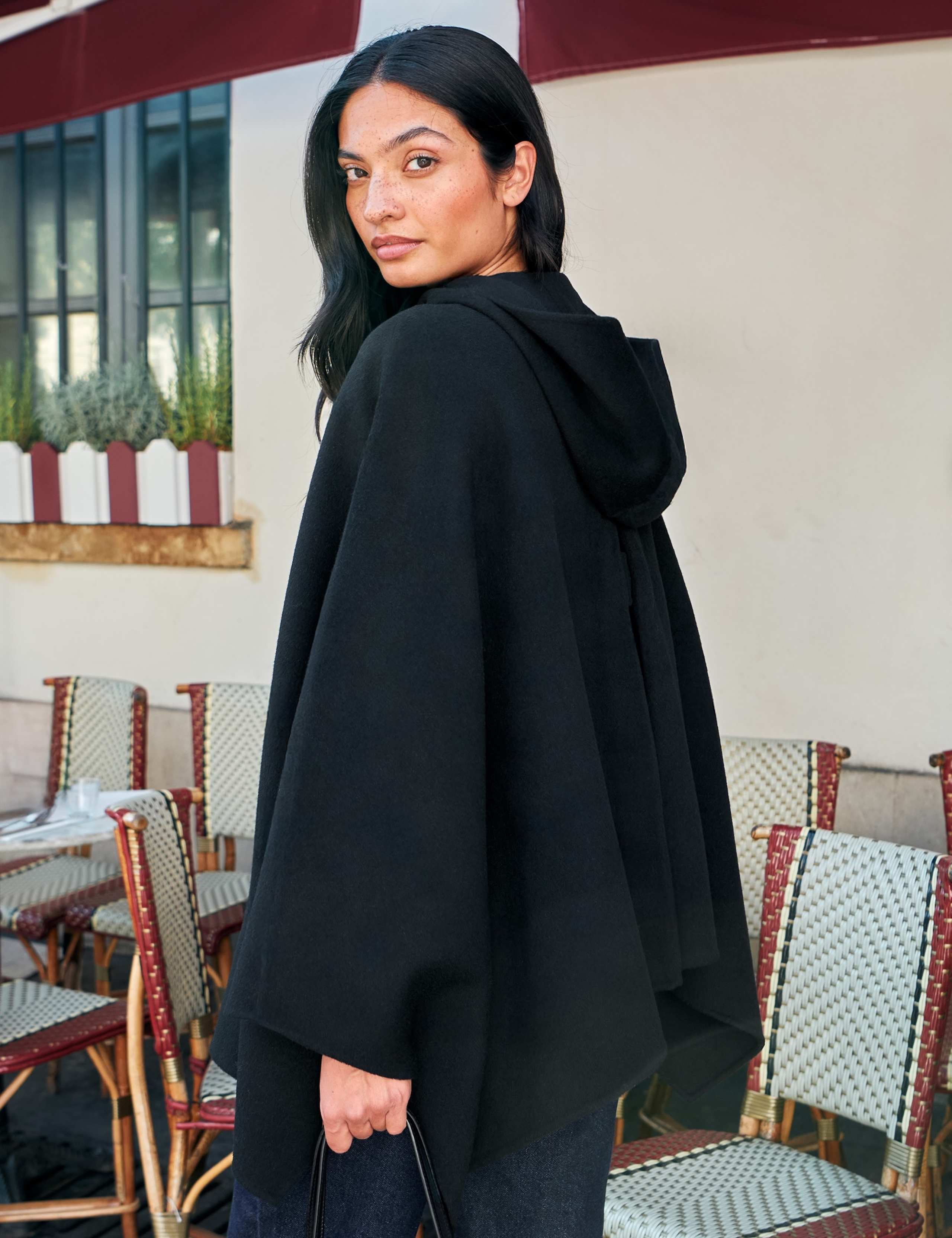 Wool Blend Tie Neck Button Front Cape 5 of 5