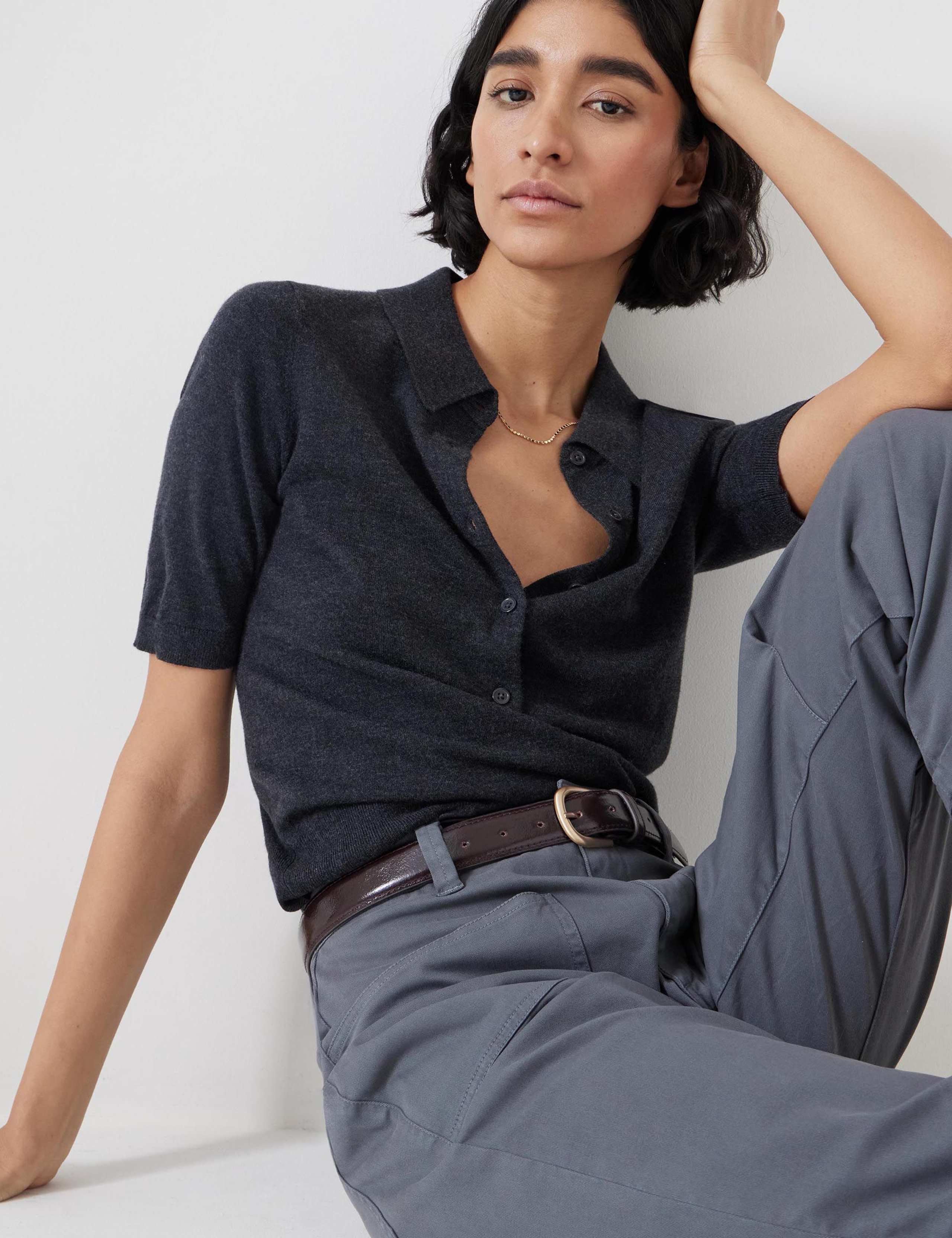 Wool Blend Collared Neck Knitted Top 3 of 5
