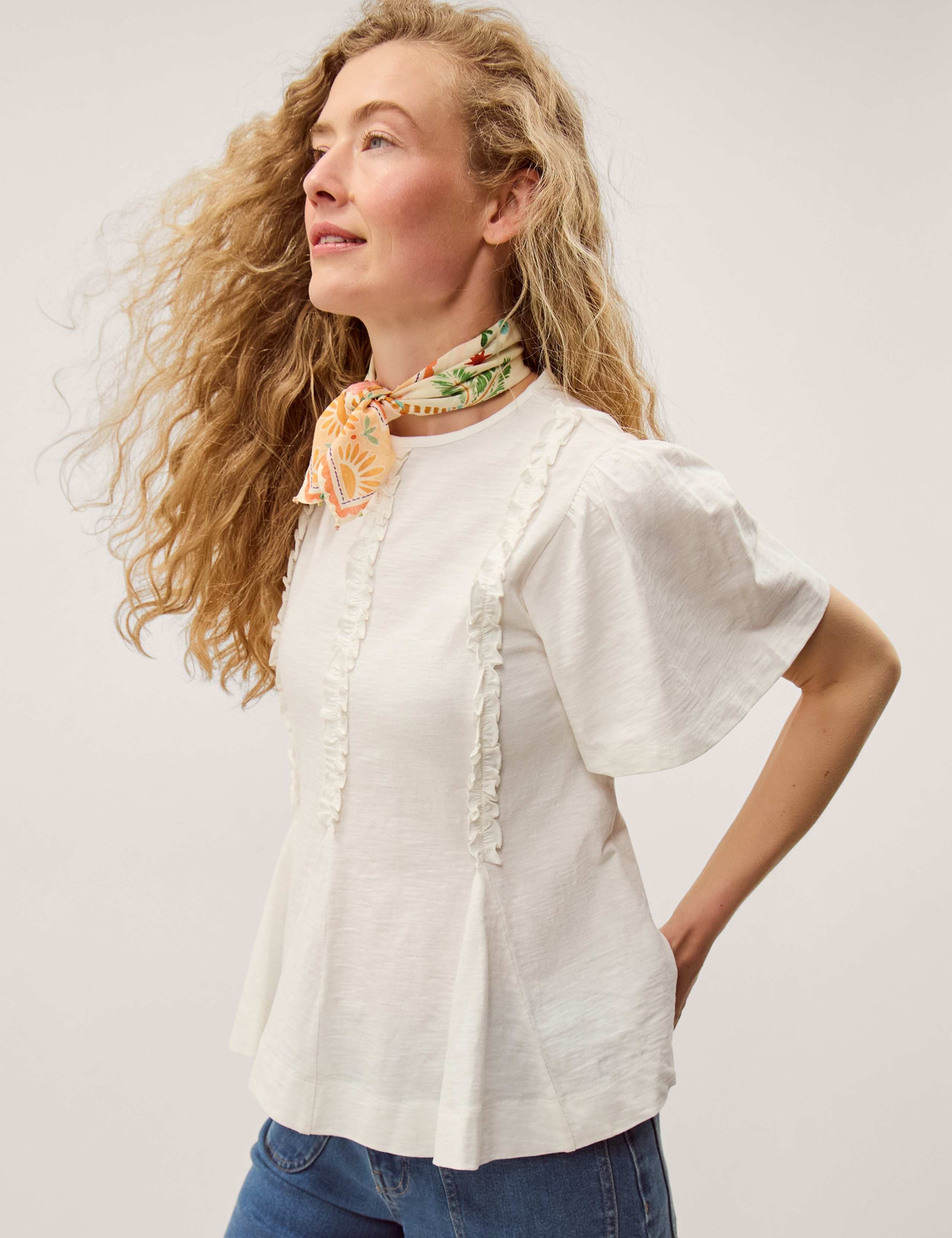 Pure Cotton Jersey Frill Detail Blouse 2 of 4