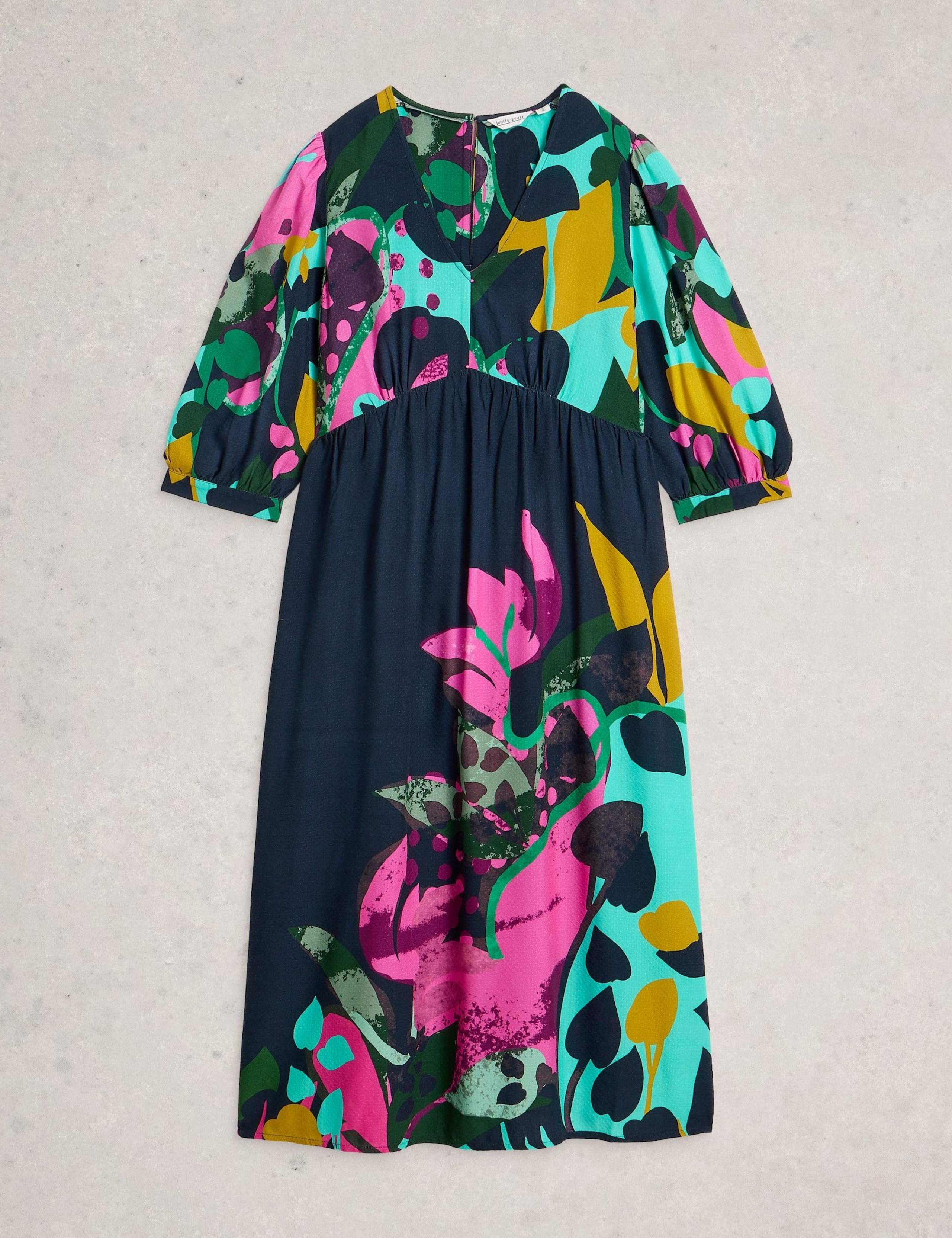 Printed V-Neck Midi Relaxed Waisted Dress 2 of 6