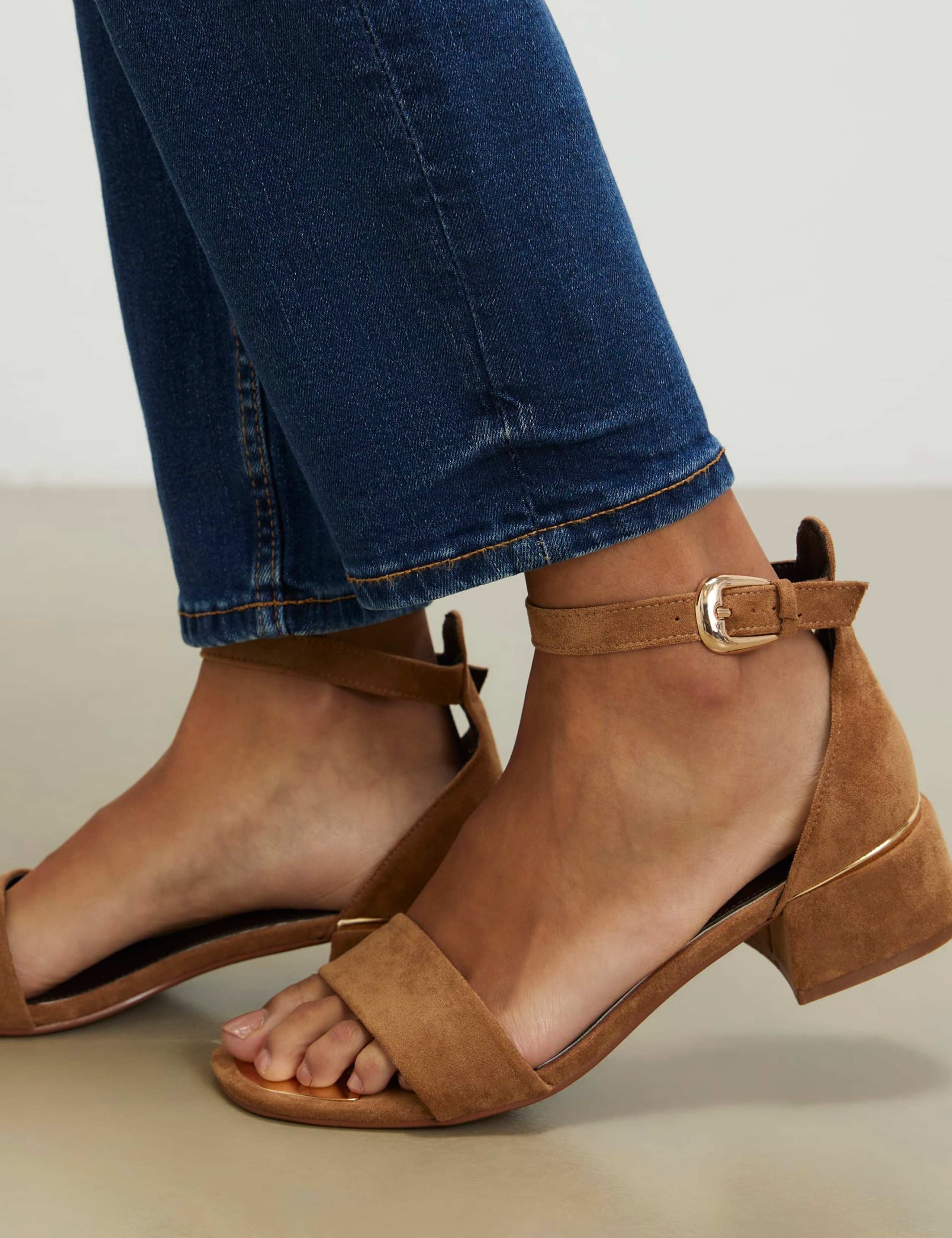 Faux Suede Low Block Heel Sandals