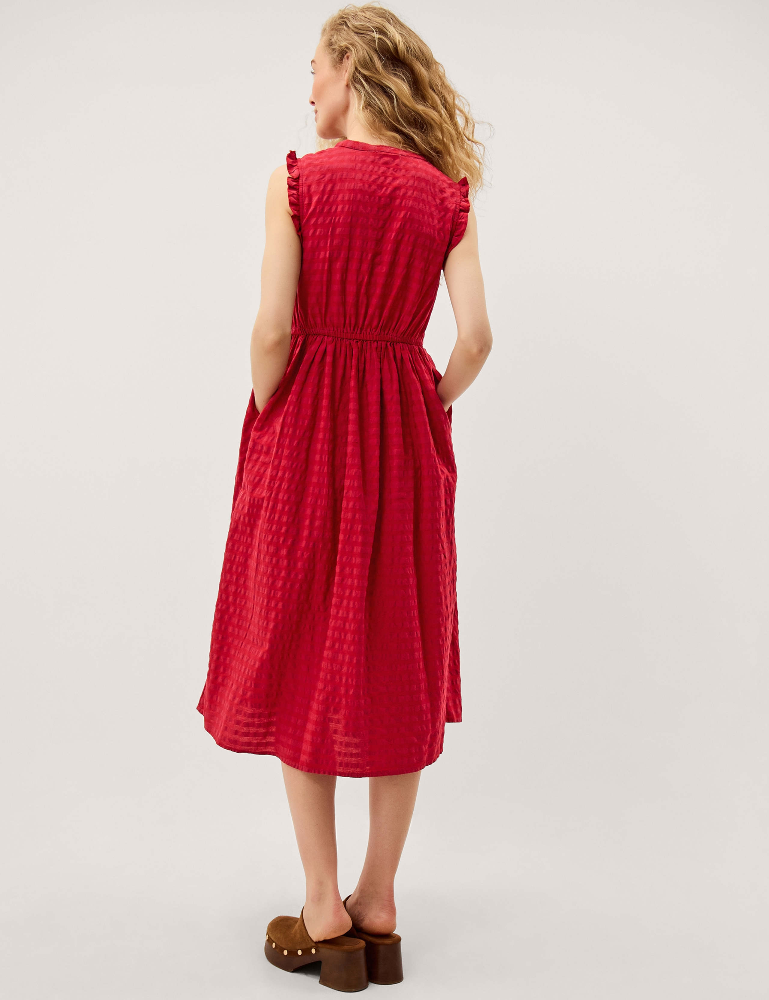 Pure Cotton Gingham Tie Neck Midi Dress 4 of 5