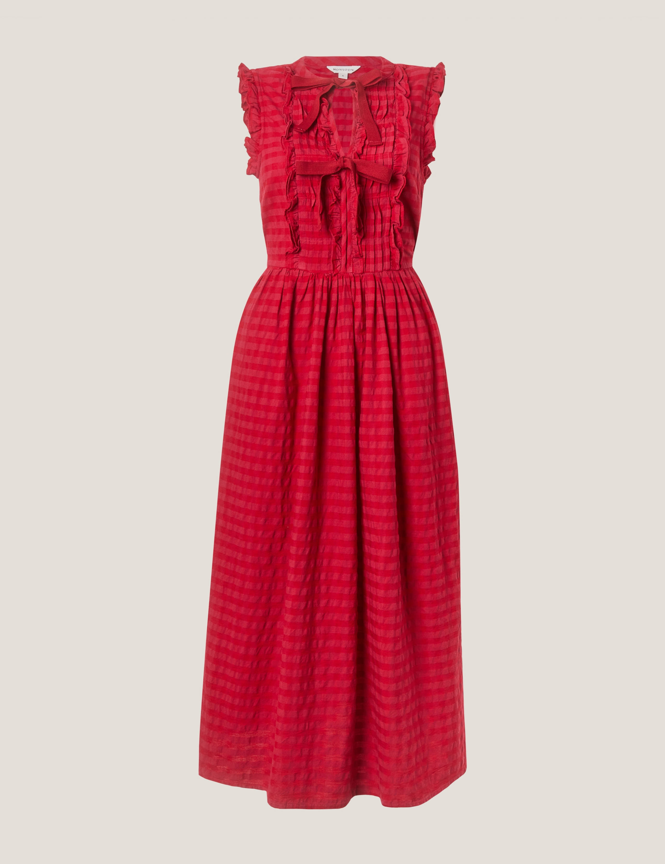Pure Cotton Gingham Tie Neck Midi Dress 2 of 5