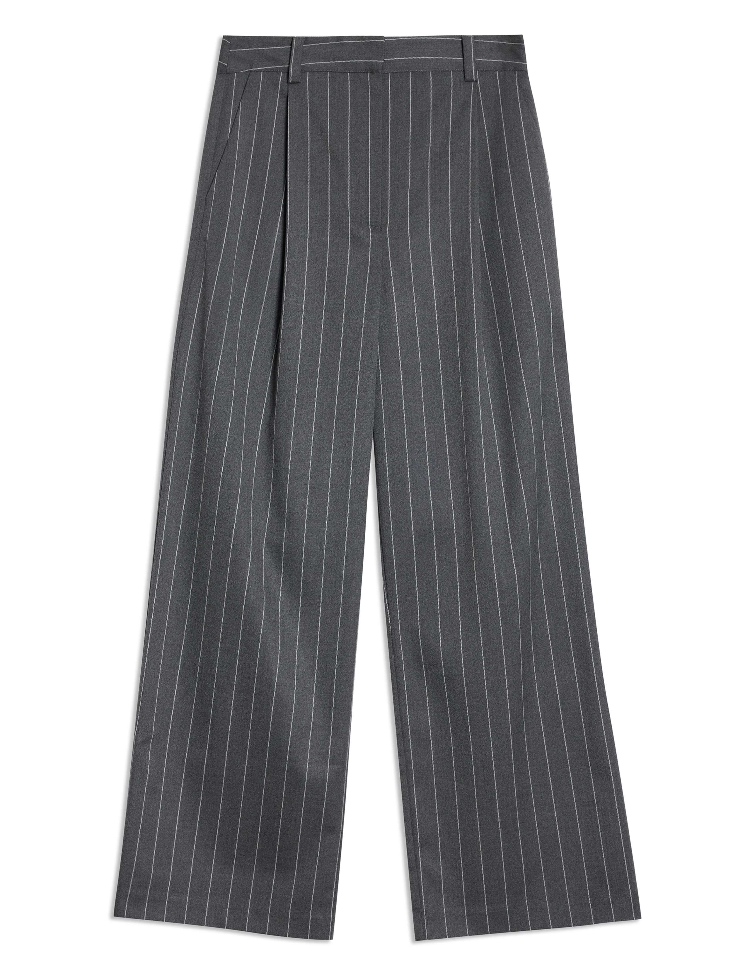 Pinstripe Pleat Front Wide Leg Trousers 2 of 6