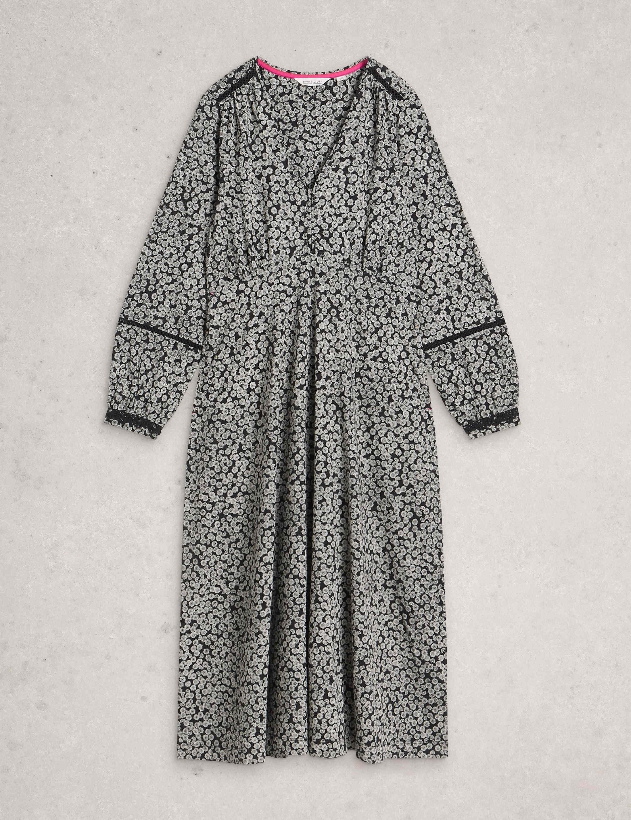 Cotton Blend Floral Midi Waisted Dress 2 of 6
