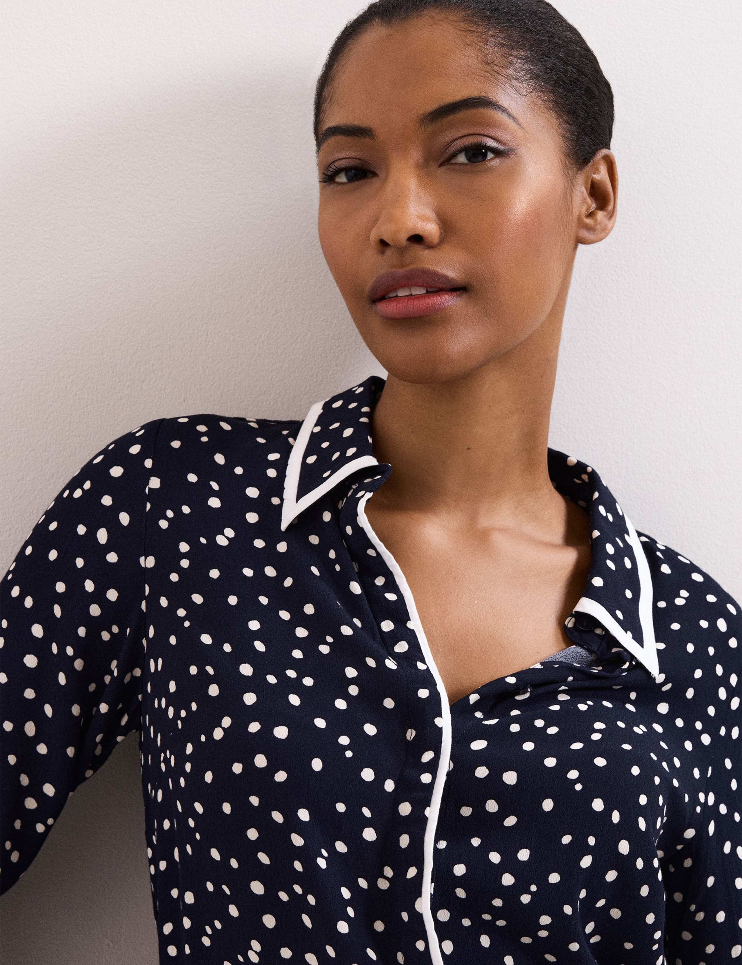 Spot Print Collared Button Through Shirt 5 of 8