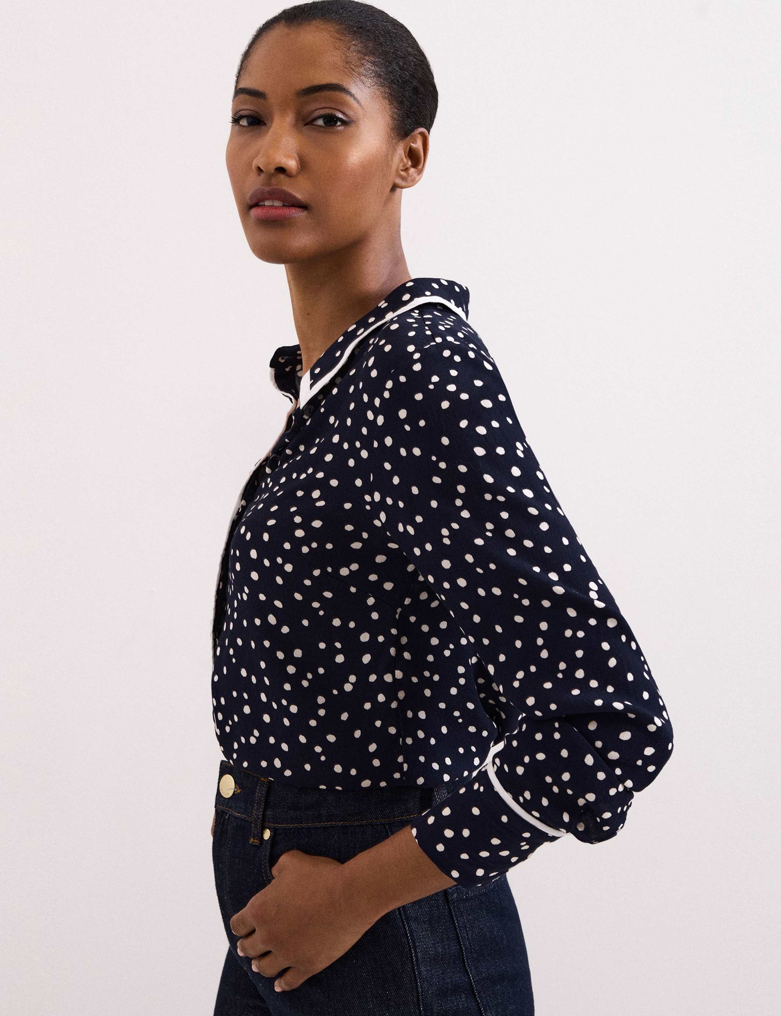 Spot Print Collared Button Through Shirt 6 of 8