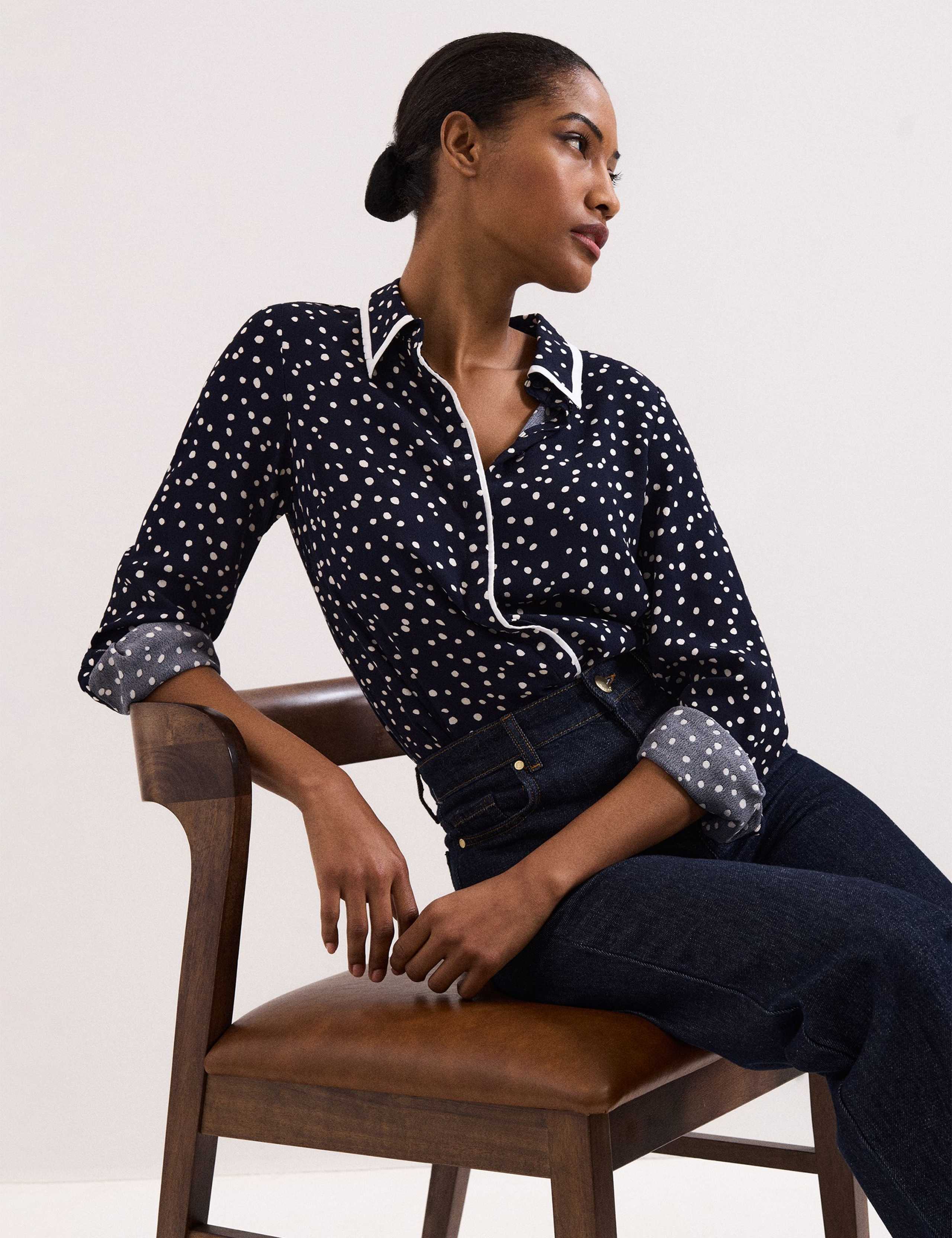 Spot Print Collared Button Through Shirt 7 of 8