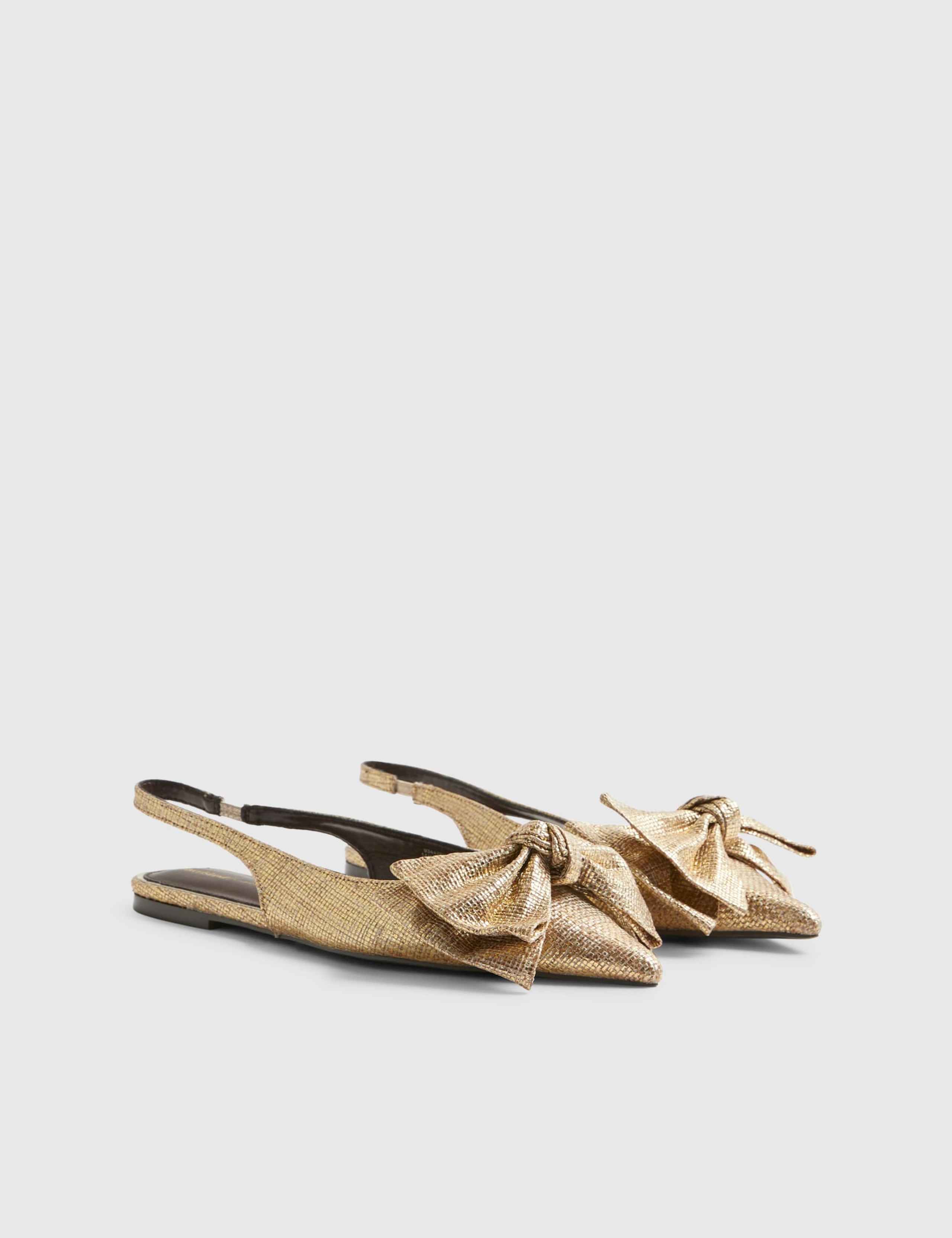 Metallic Bow Slingback Flat Pointed Pumps 2 of 5