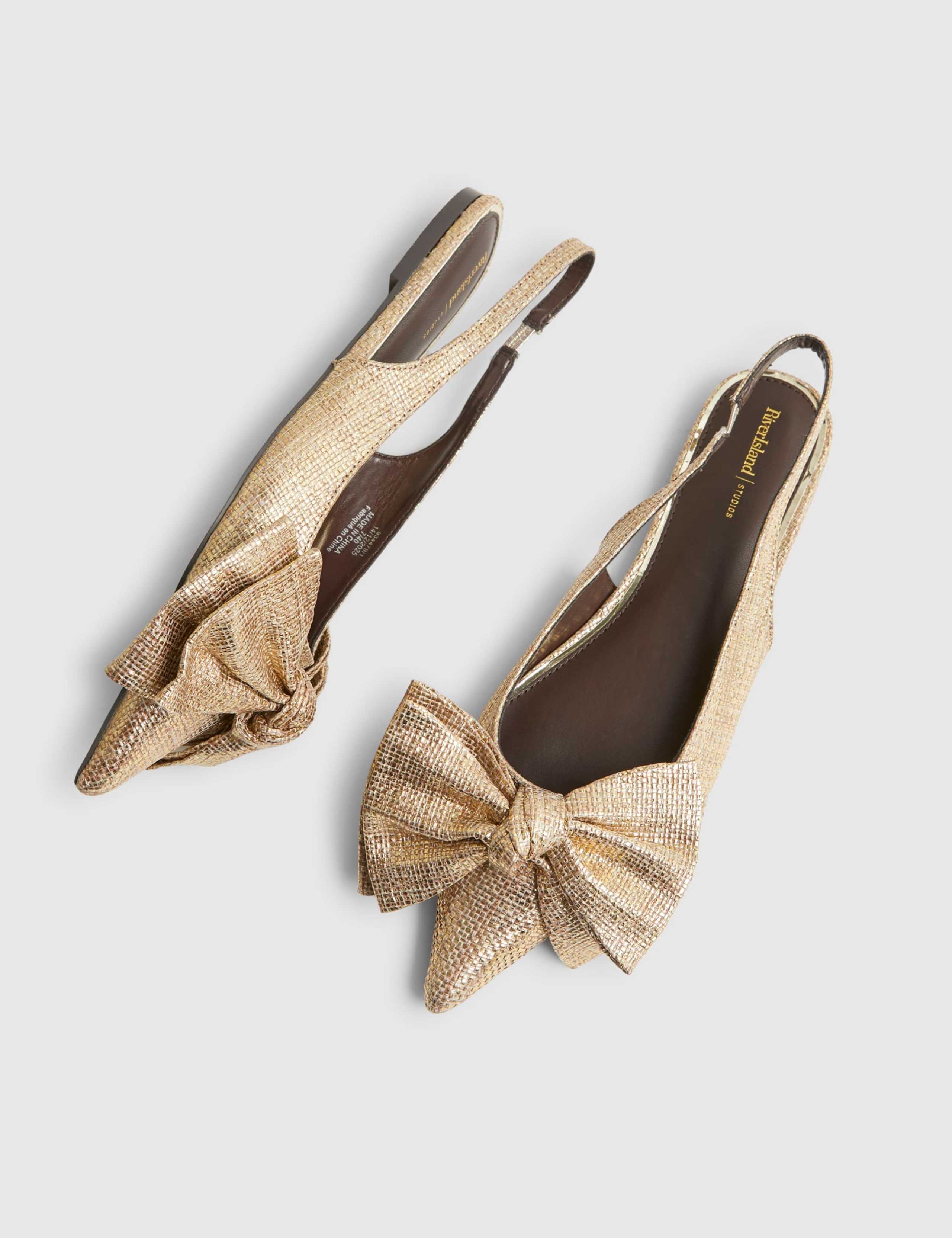 Metallic Bow Slingback Flat Pointed Pumps 3 of 5