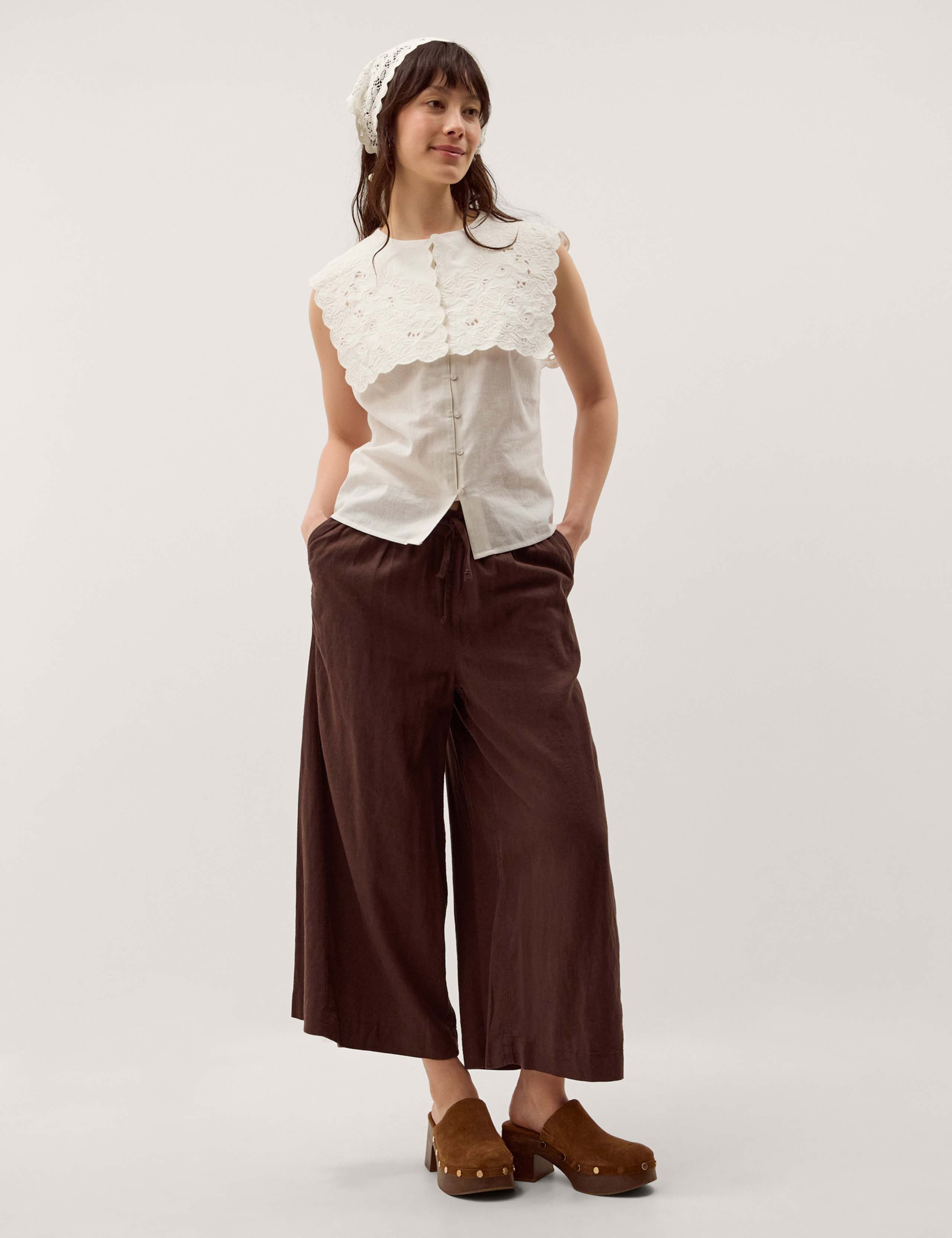 Cotton With Linen Embroidered Collared Top 5 of 7