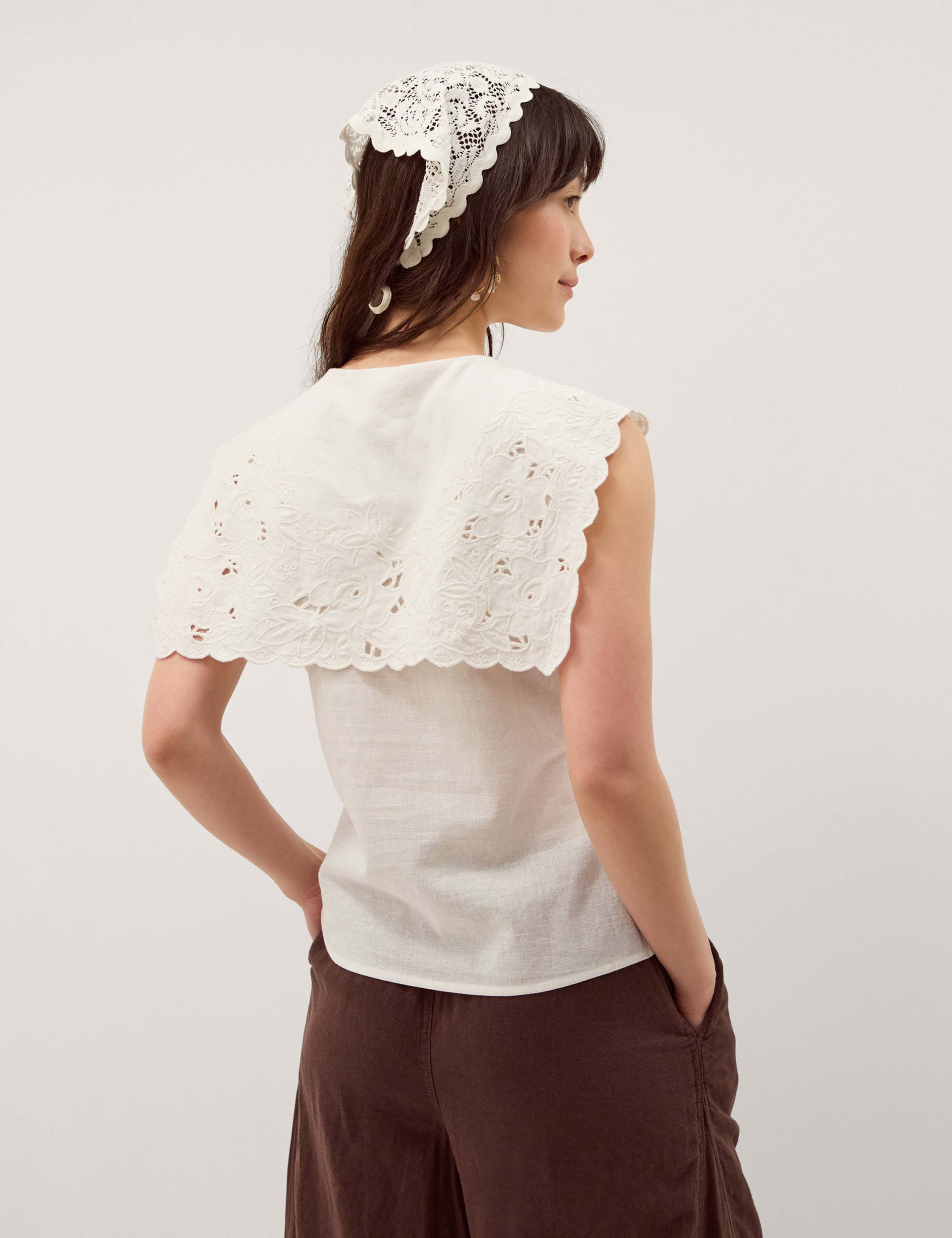 Cotton With Linen Embroidered Collared Top 6 of 7