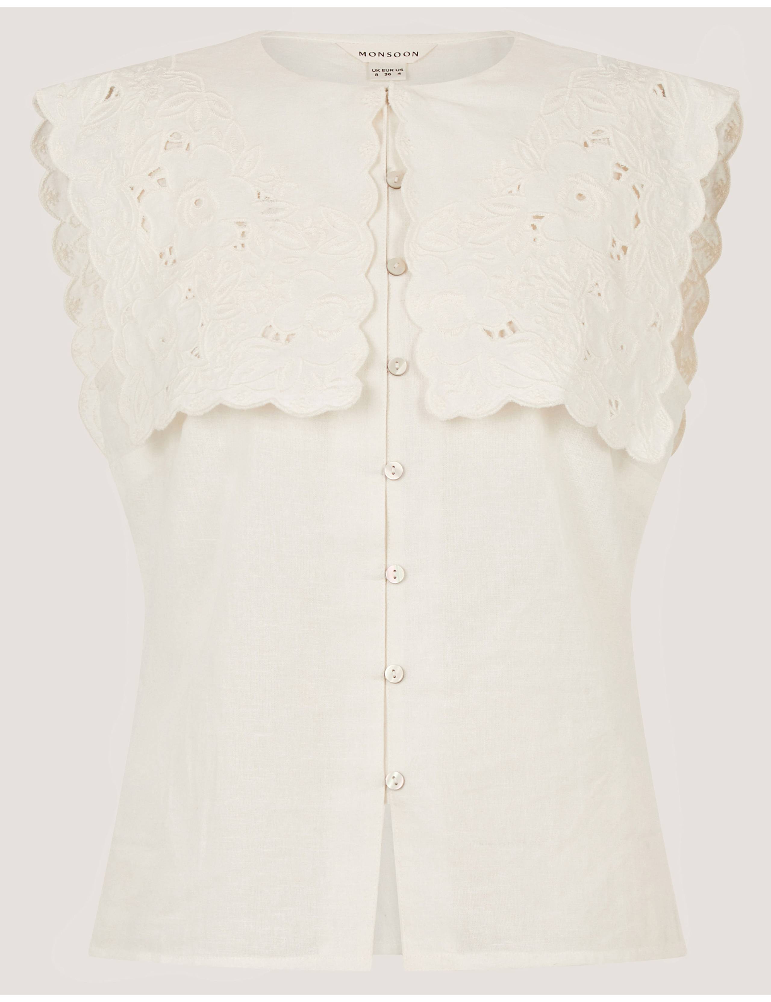 Cotton With Linen Embroidered Collared Top 2 of 7