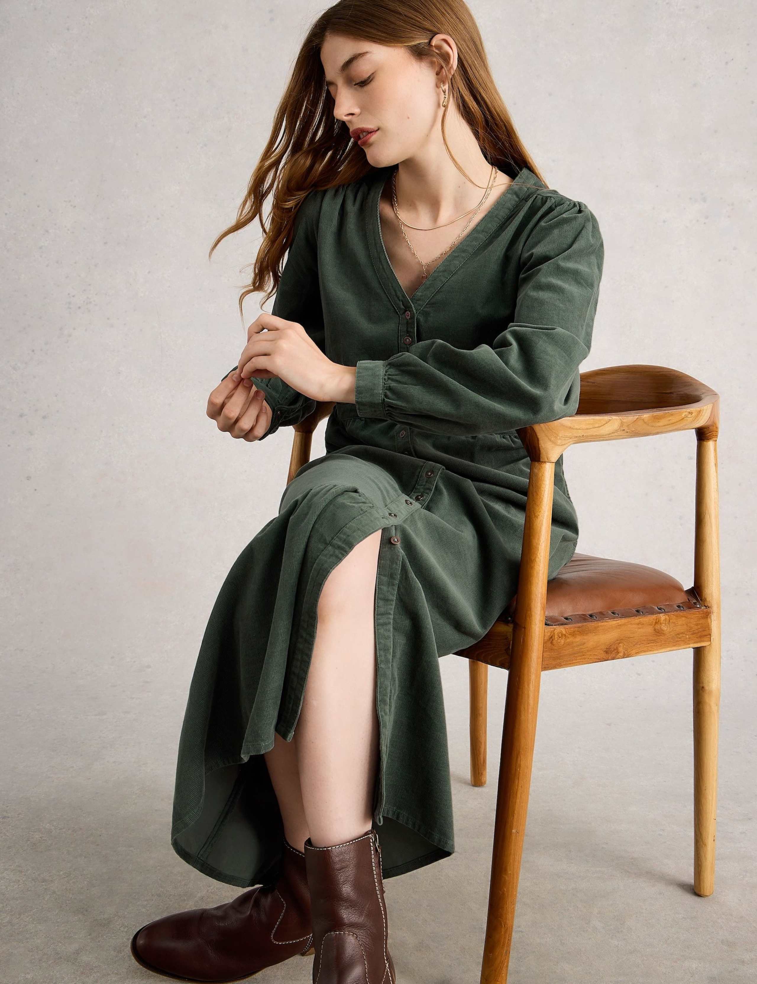 Cord Button Front Midaxi Tiered Dress 3 of 6