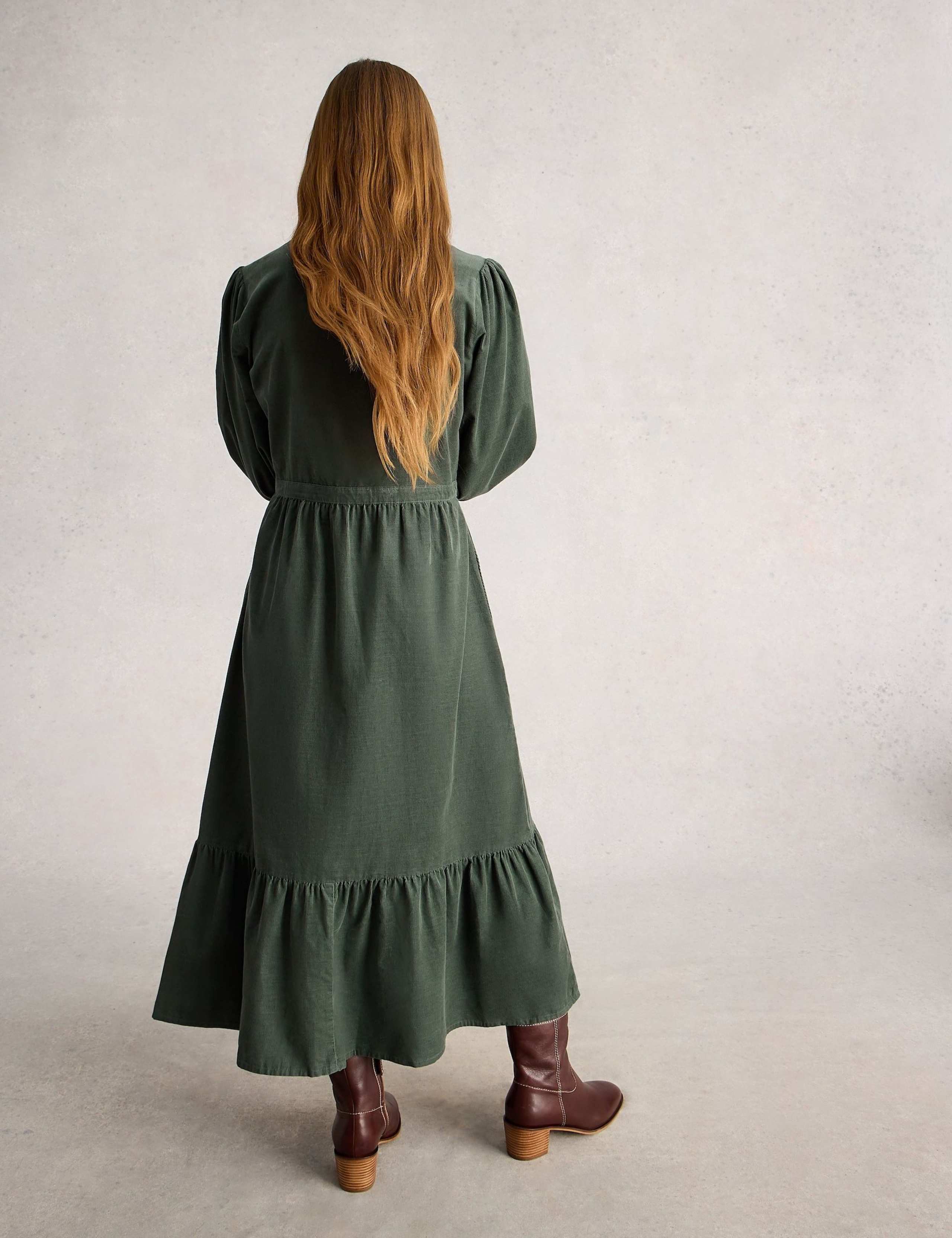 Cord Button Front Midaxi Tiered Dress 4 of 6