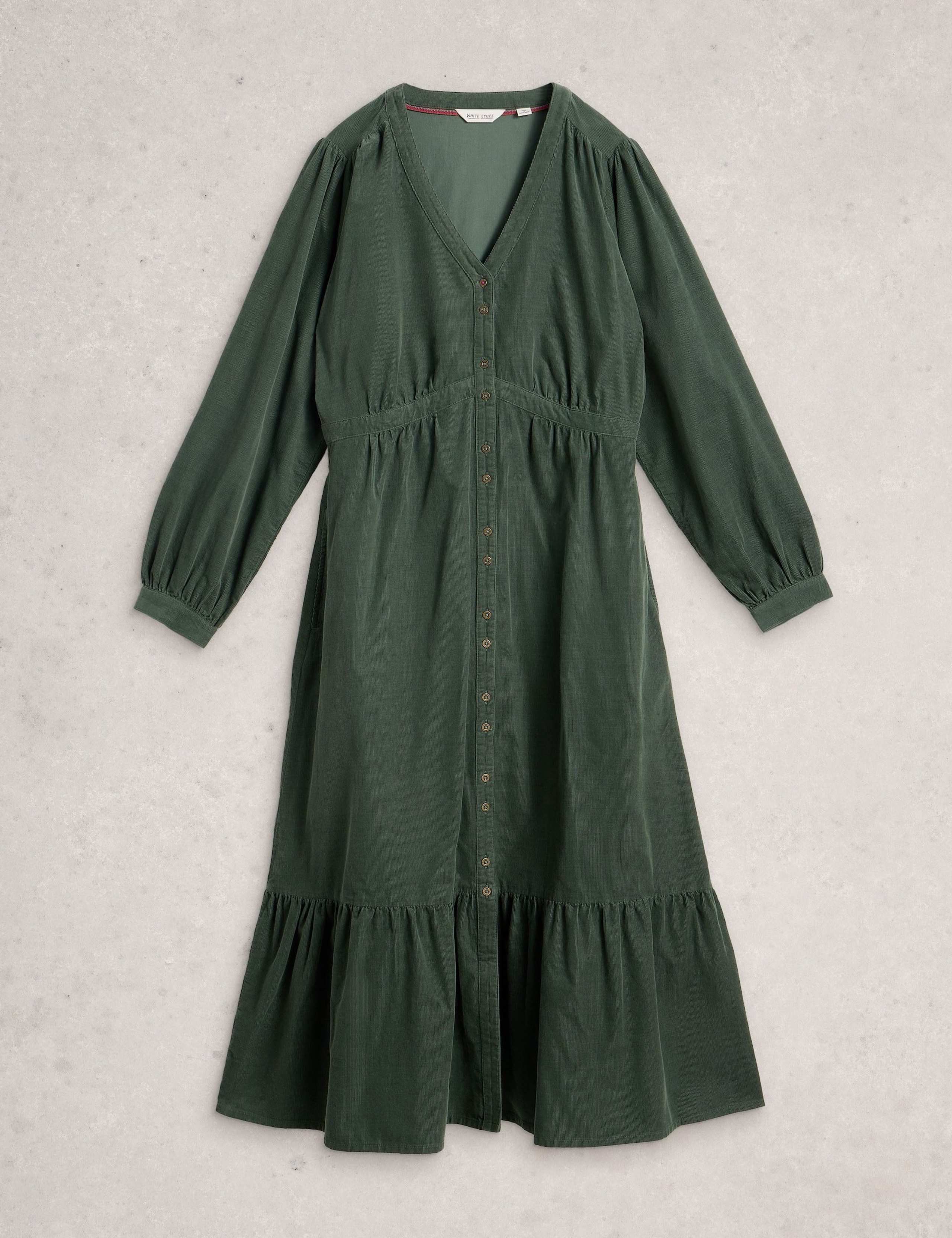 Cord Button Front Midaxi Tiered Dress 2 of 6