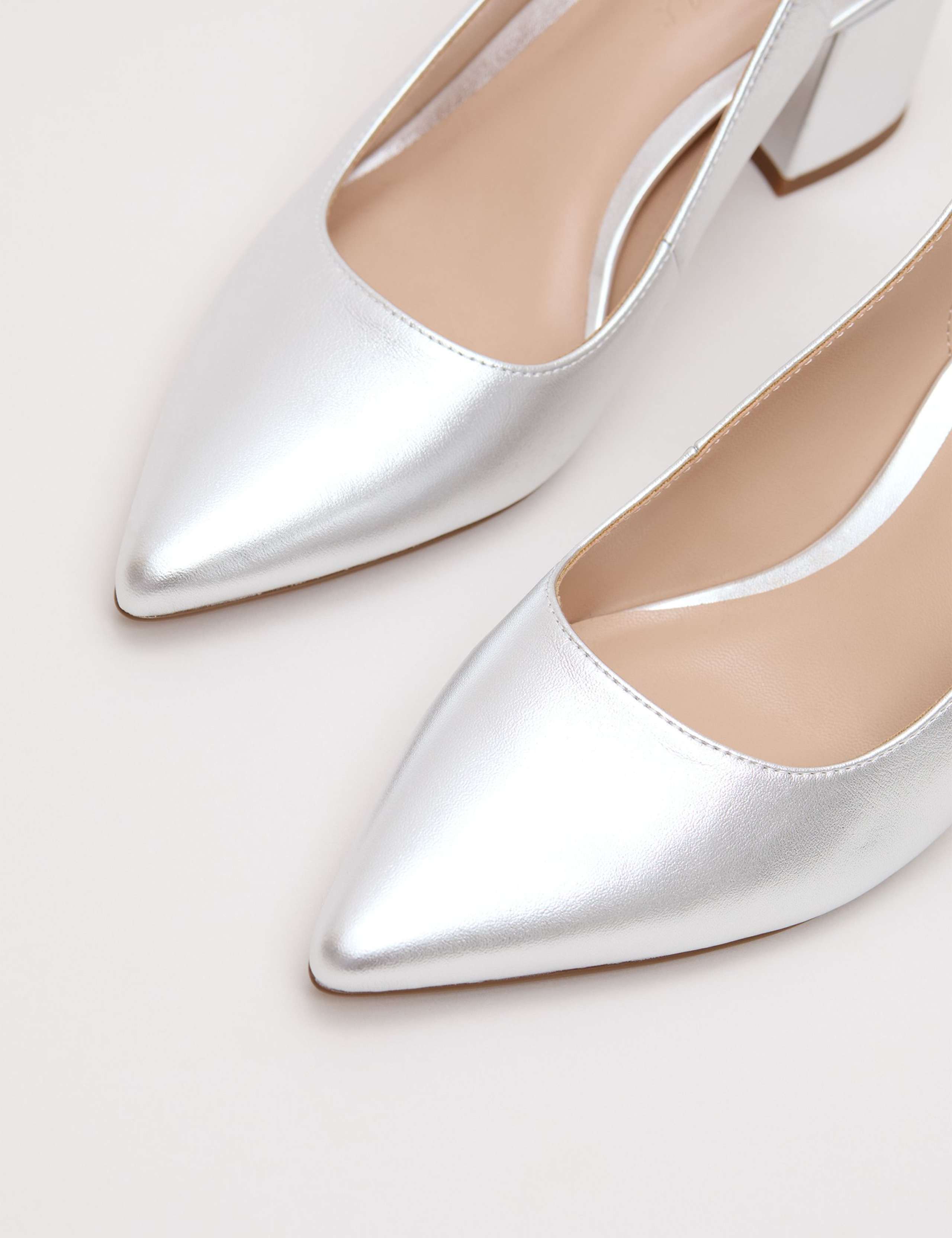 Leather Metallic Block Heel Slingback Shoes 3 of 8