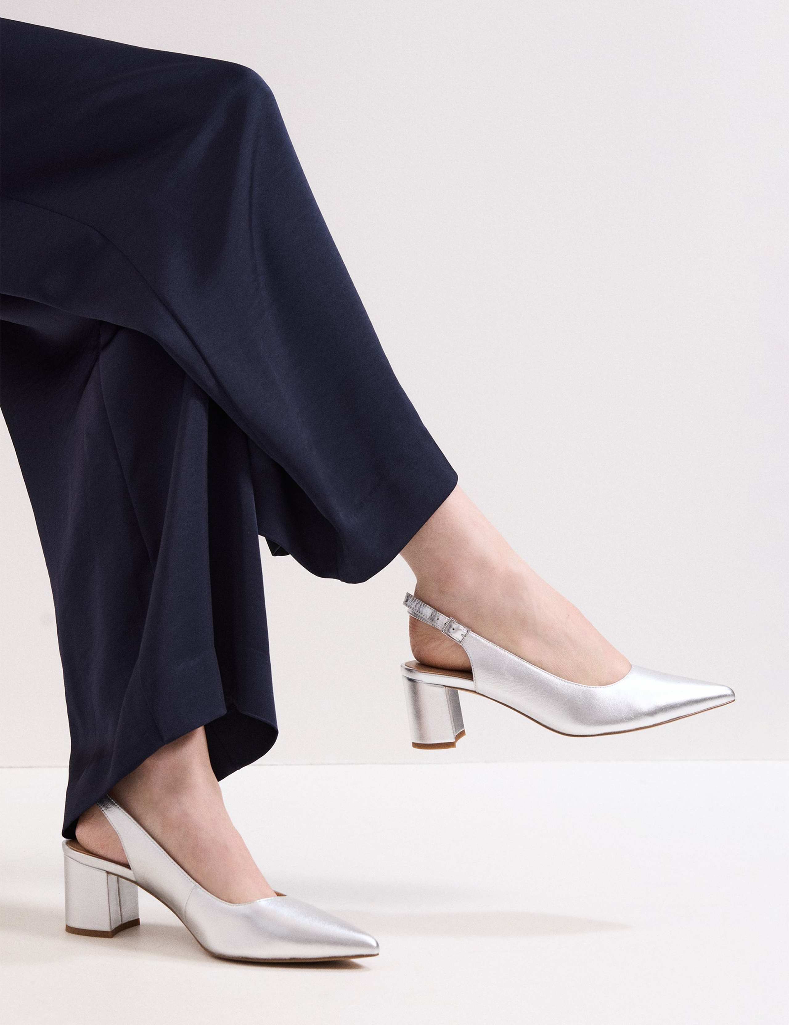 Leather Metallic Block Heel Slingback Shoes 7 of 8