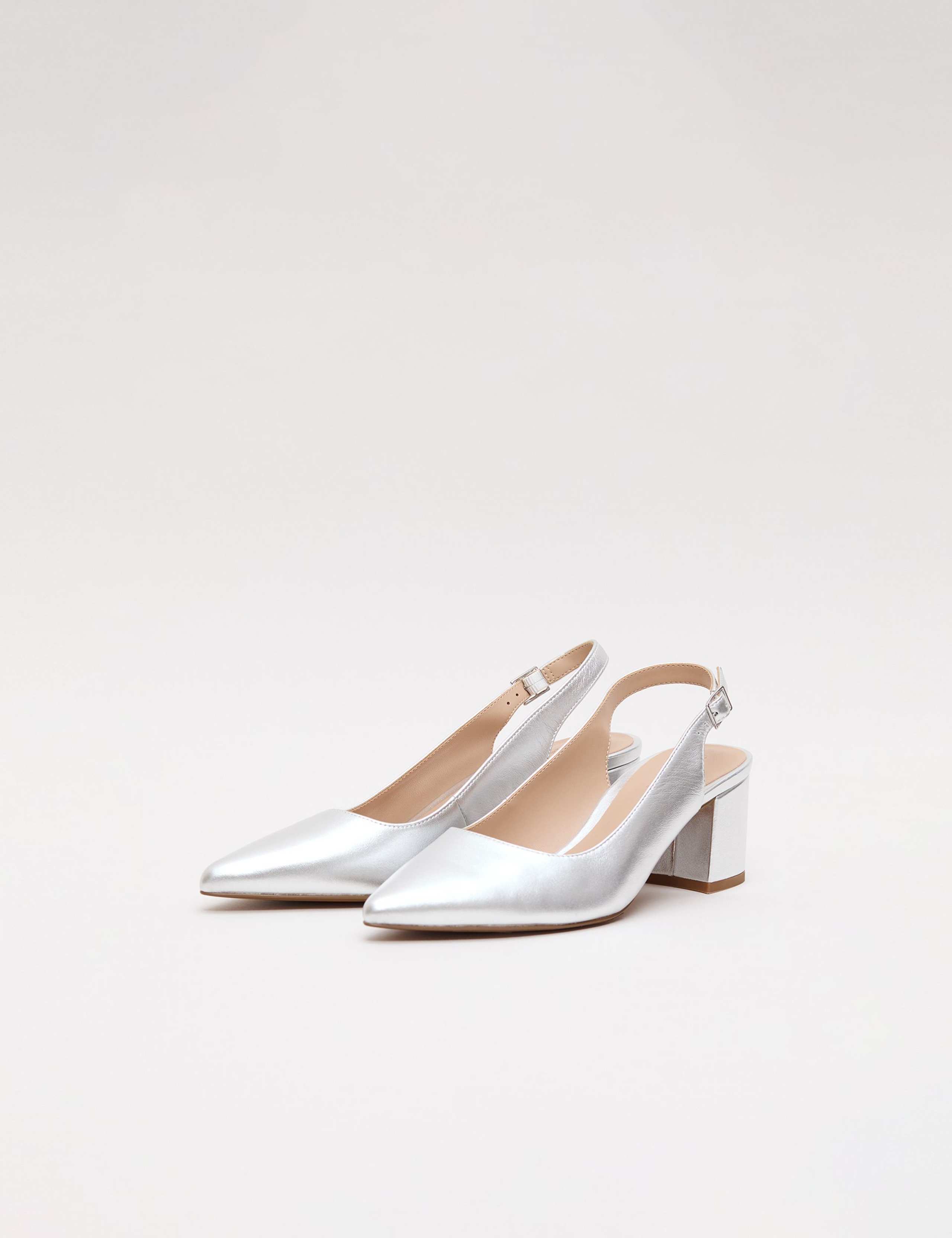 Leather Metallic Block Heel Slingback Shoes 8 of 8