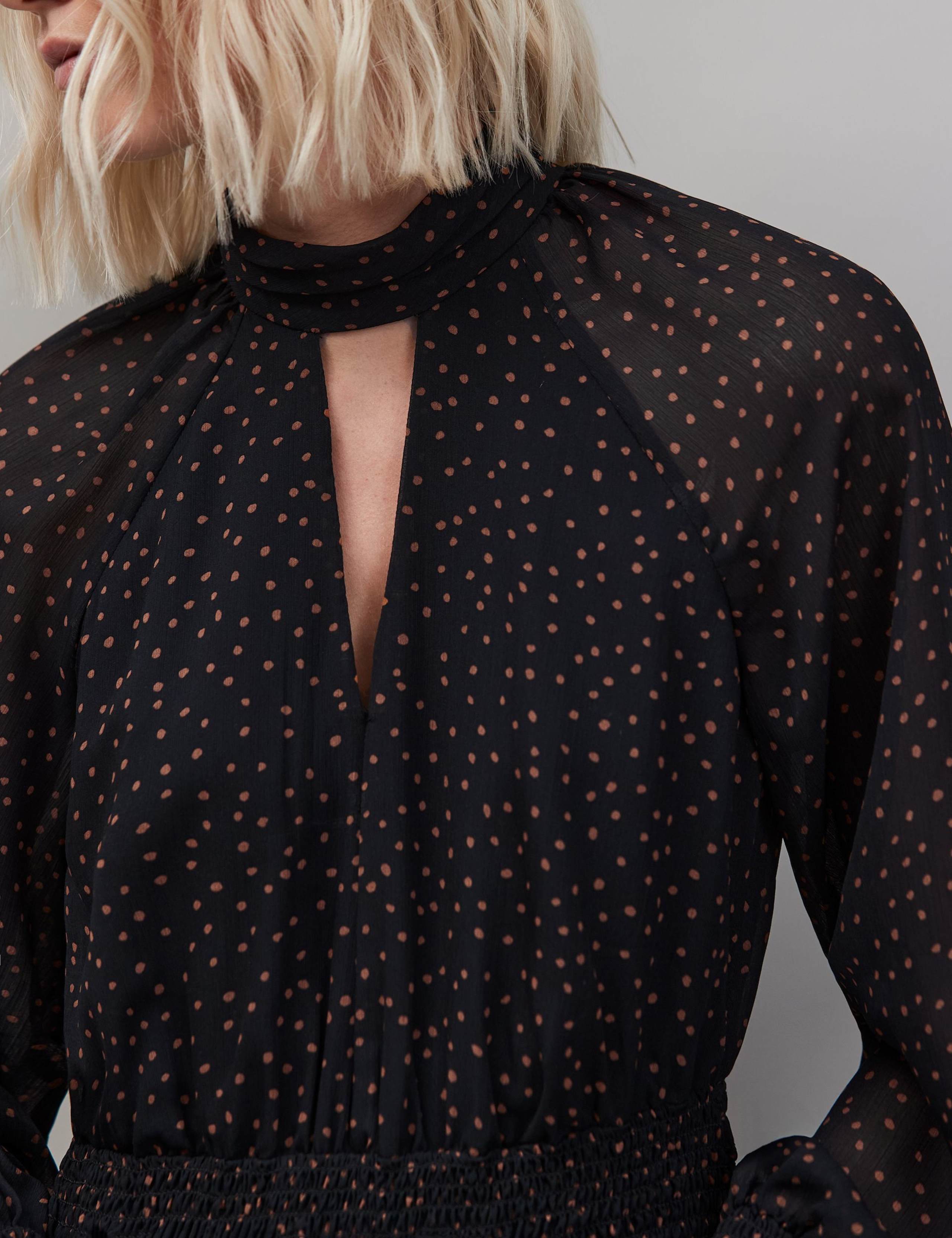Polka Dot Blouson Sleeve Mini Tiered Dress 2 of 3