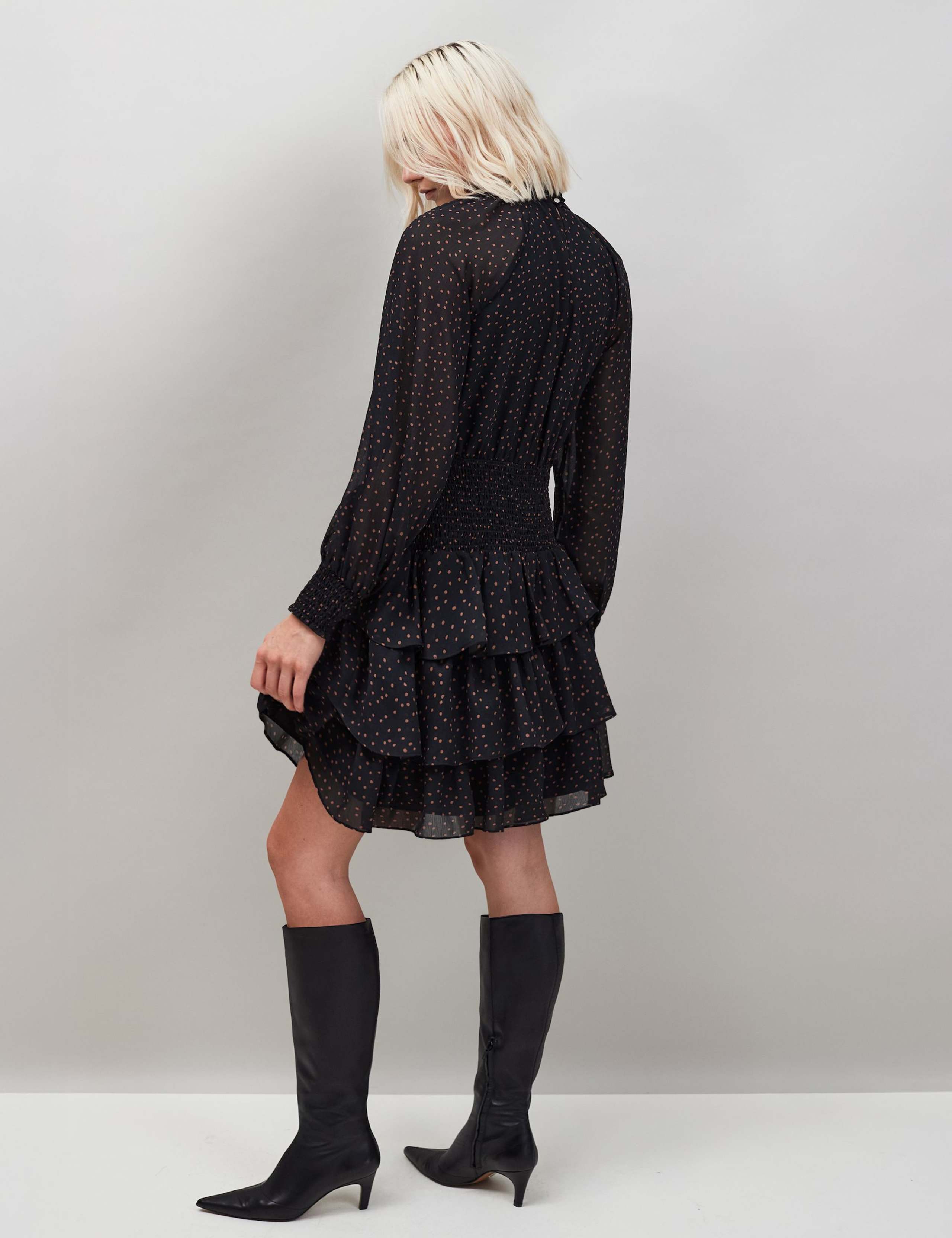 Polka Dot Blouson Sleeve Mini Tiered Dress 3 of 3